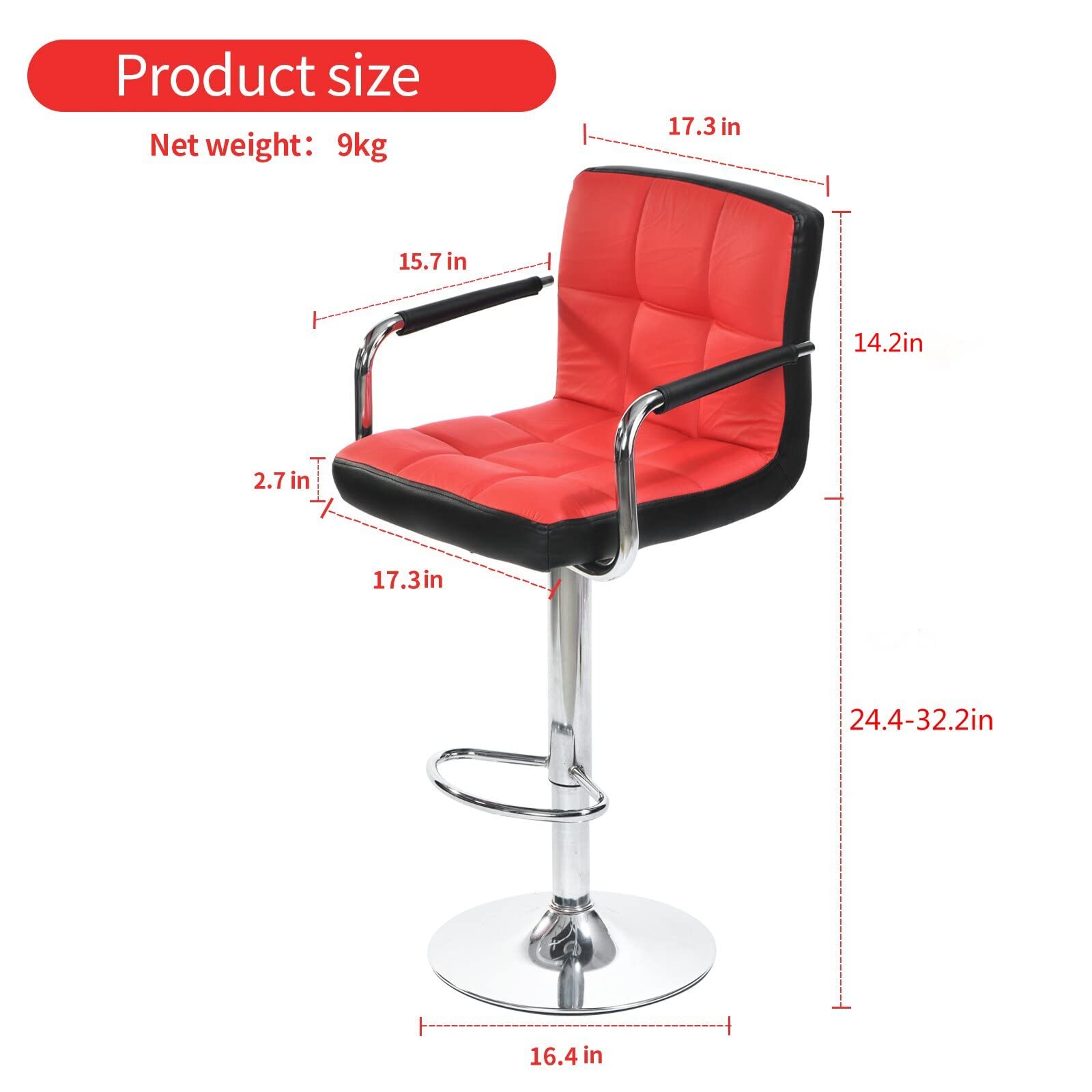 Red Bar Stools Set of 2 - Swivel Bar Chairs with Back & Arms, Comfortable Counter Height Stools for Kitchen Island, Breakfast Bar & Home Pub (Modern Red Bar Stools for Dining & Entertaining)