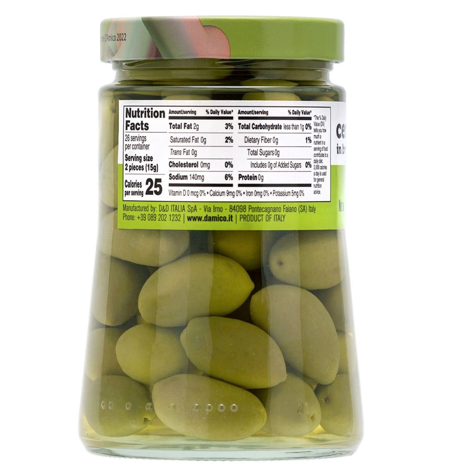 Fratelli D'Amico - Cerignola Green Olives in Brine, 25.7 oz (730g) Family Size Jar | Non-GMO, Italian Imported Olives | Perfect for Salads, Charcuterie Boards & Mediterranean Recipes