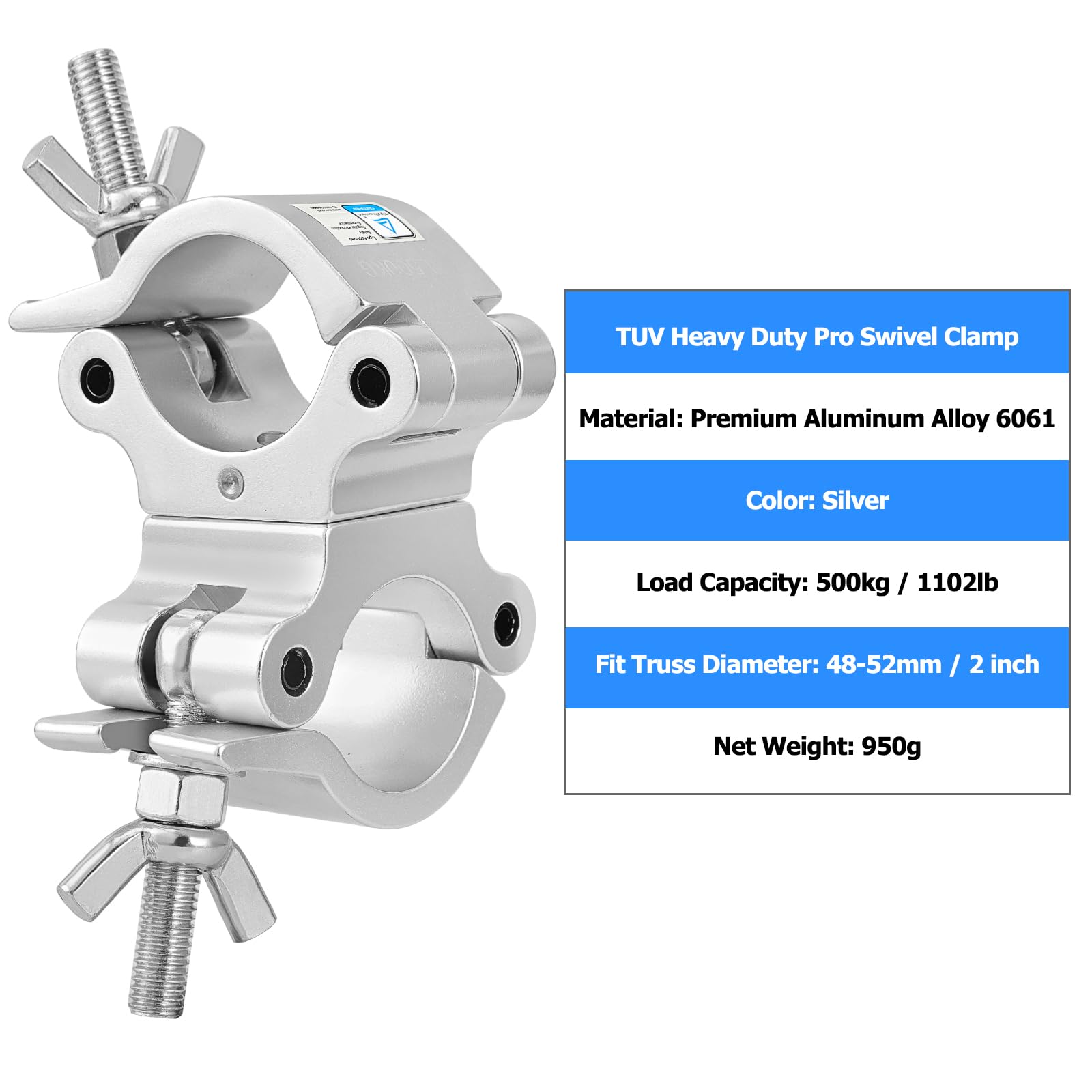 2 Pack Heavy Duty 1100lb Swivel Coupler Truss Clamps - 2 Inch Pro-Swivel TUV Certified for Pipe/Truss OD 48-52mm - Dual Head 360° Rotation Lighting Clamps for Stage, Theater, and Event Rigging