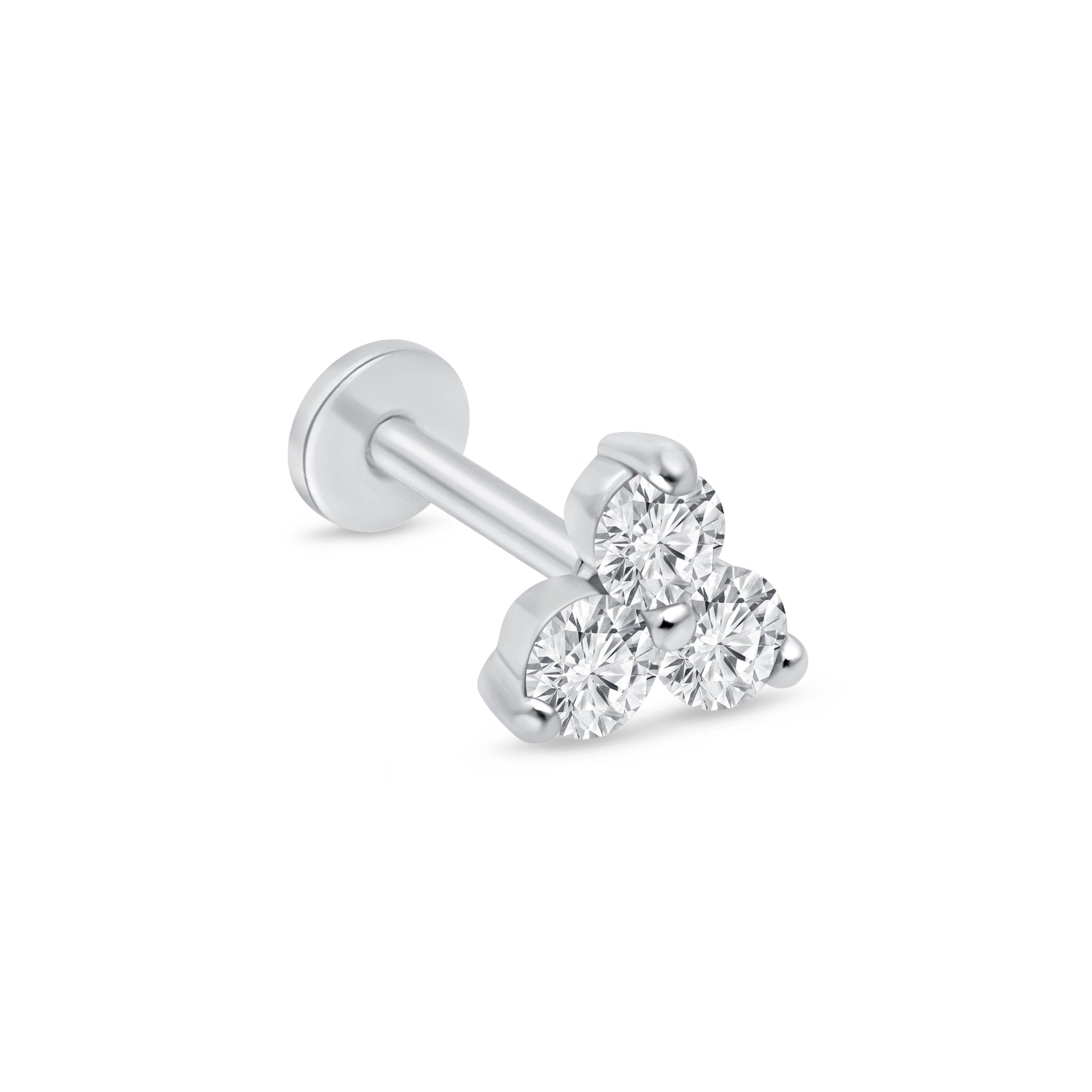 14k White Gold Diamond Trinity Cluster Flat Back Stud Earrings for Women - Perfect for Weddings, Parties & Everyday Elegance