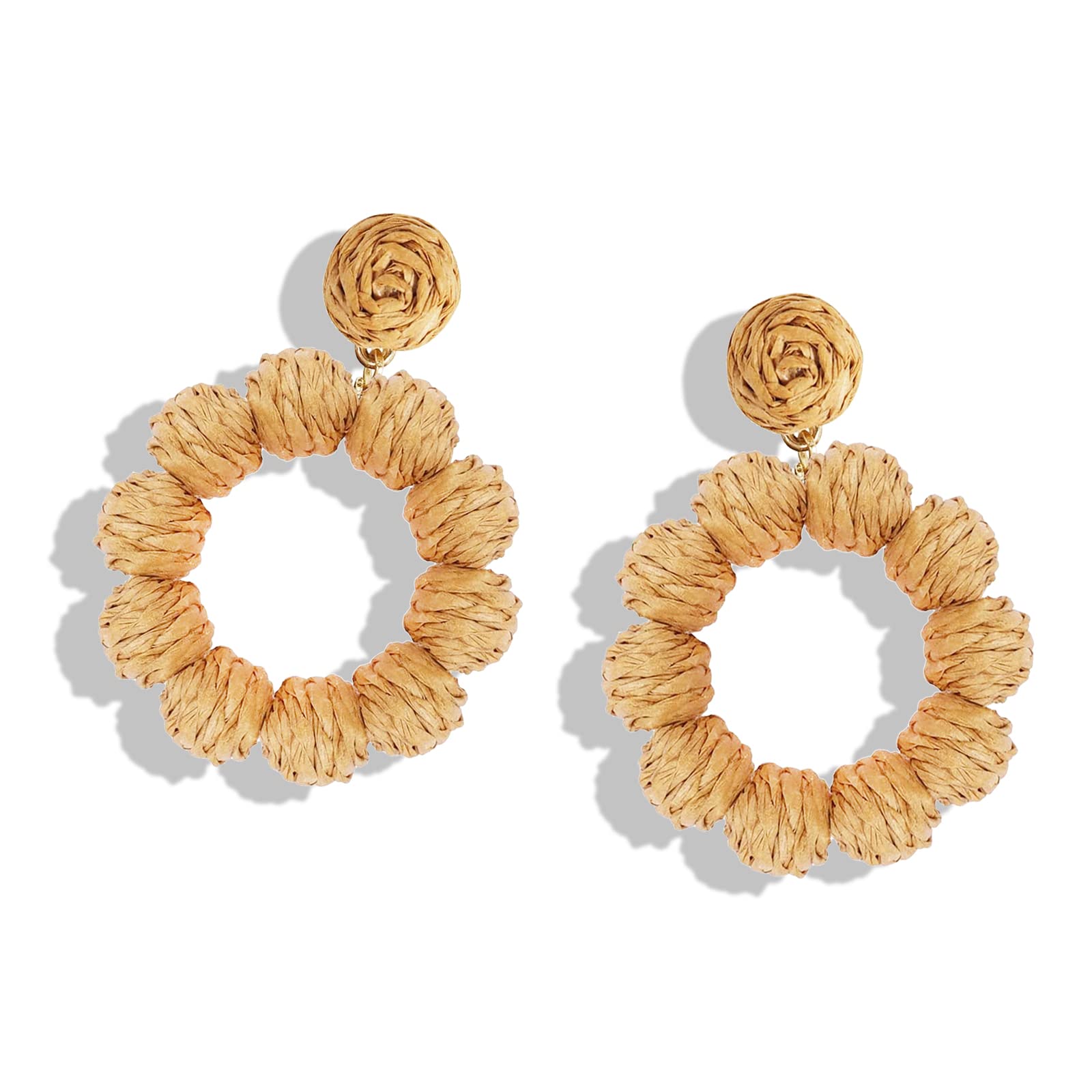 Handmade Bohemian Rattan Hoop Earrings for Women - Woven Straw Wicker Statement Jewelry - Perfect for Summer, Beach, and Boho Fashion Accessories