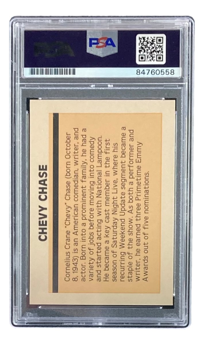 Chevy Chase Autographed National Lampoon's Vacation Trading Card - PSA/DNA Certified Gem MT 10 - Perfect for Movie Memorabilia Collectors & Vacation Fans