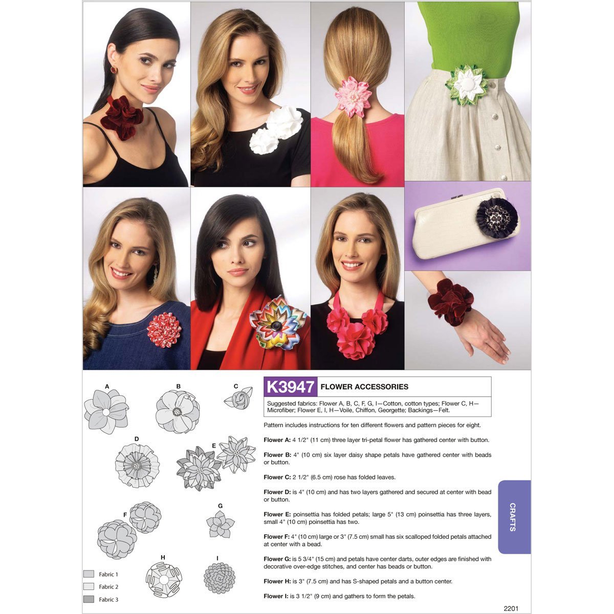 Kwik Sew K3947 Flower Accessories Sewing Pattern - DIY Fabric Flower Hair Clips, Brooches & Decorations for Crafters and Fashion Designers