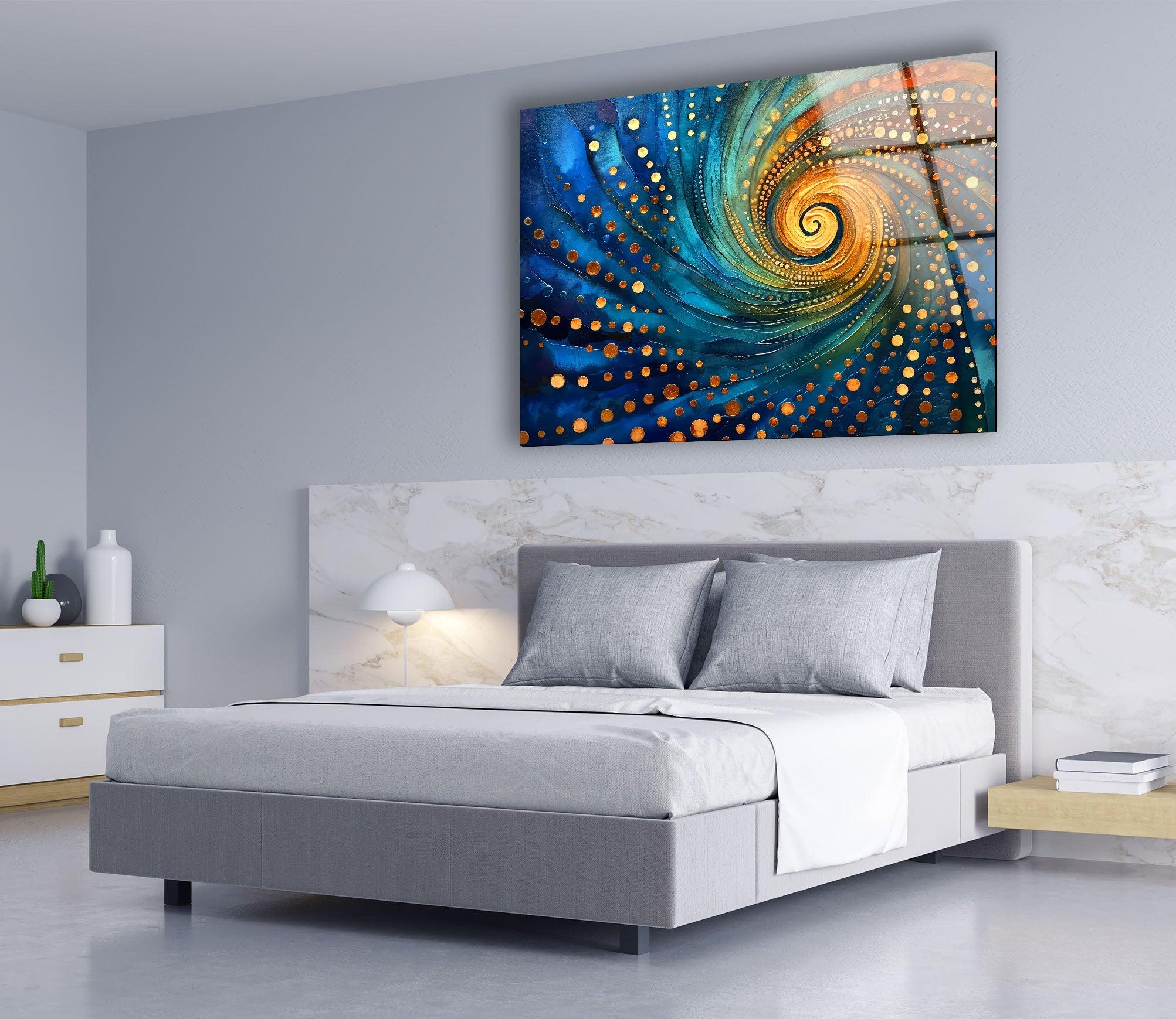 Abstract Spiral Fractal Glass Wall Art - Modern Home Decor for Living Room, Bedroom & Office - Handmade 3D Glass Sculpture for Unique Interior Design