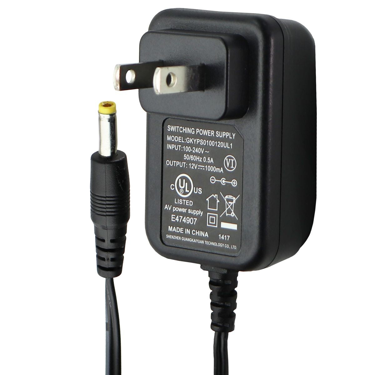 12V 1A AC/DC Switching Power Supply Adapter - Black (GKYPS010010UL1) - Perfect for LED Strips, CCTV Cameras, Routers & Electronics