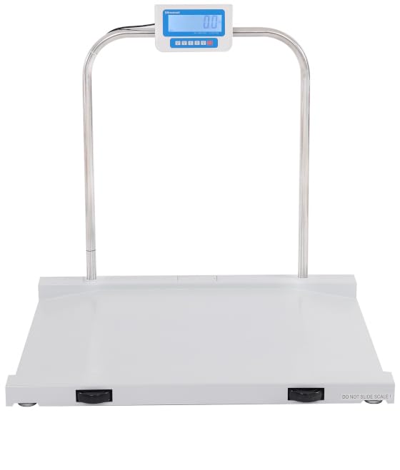 Brecknell 1000 lb Capacity Wheelchair Scale with LCD Display - Heavy Duty Steel Construction, Low Profile Design, Handles & Wheels, Battery/AC Powered - Ideal for Medical Facilities, Nursing Homes & Home Healthcare Use