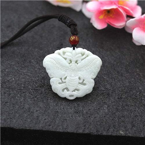 Natural White Chinese Jade Butterfly Pendant Necklace - Hand Carved Jade Jewelry for Women & Men - Elegant Fashion Accessory & Meaningful Gift for Birthday, Anniversary & Spiritual Protection