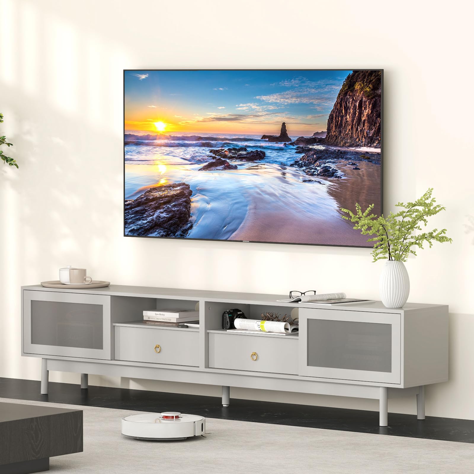 Modern Grey TV Stand for 80 Inch TV - 86.6