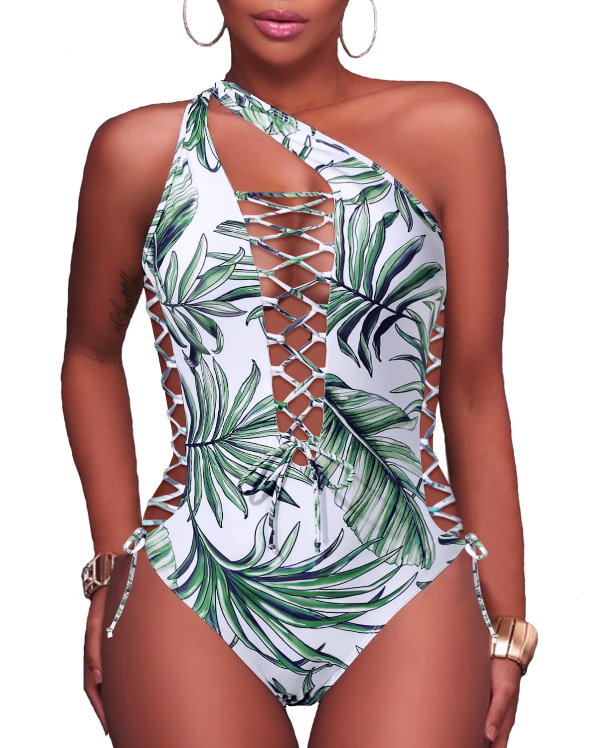Sexy One Shoulder Monokini Swimsuit for Women - Lace Up One Piece Bathing Suit | Beach Vacation, Pool Party, Summer Swimwear
