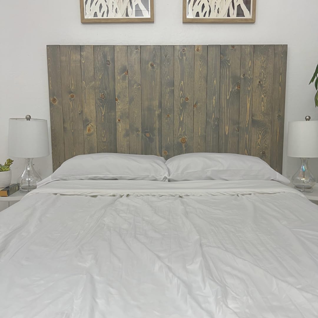 Solid Wood Headboard King Size - Gray Fog Oil Finish with Smooth Natural Wood Grain, Wall-Mounted Adjustable Height Panel - Rustic Coastal Bedroom Decor for Master Suite & Guest Rooms - Durable Built-to-Last Headboard for Bedroom Makeover