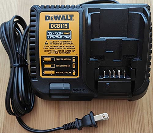 DW 12-20V Max Li-ion Battery Charger for Power Tools | Fast Charging DCB115 Lithium Battery Charger | Compatible with Drills, Saws & More DIY Tools