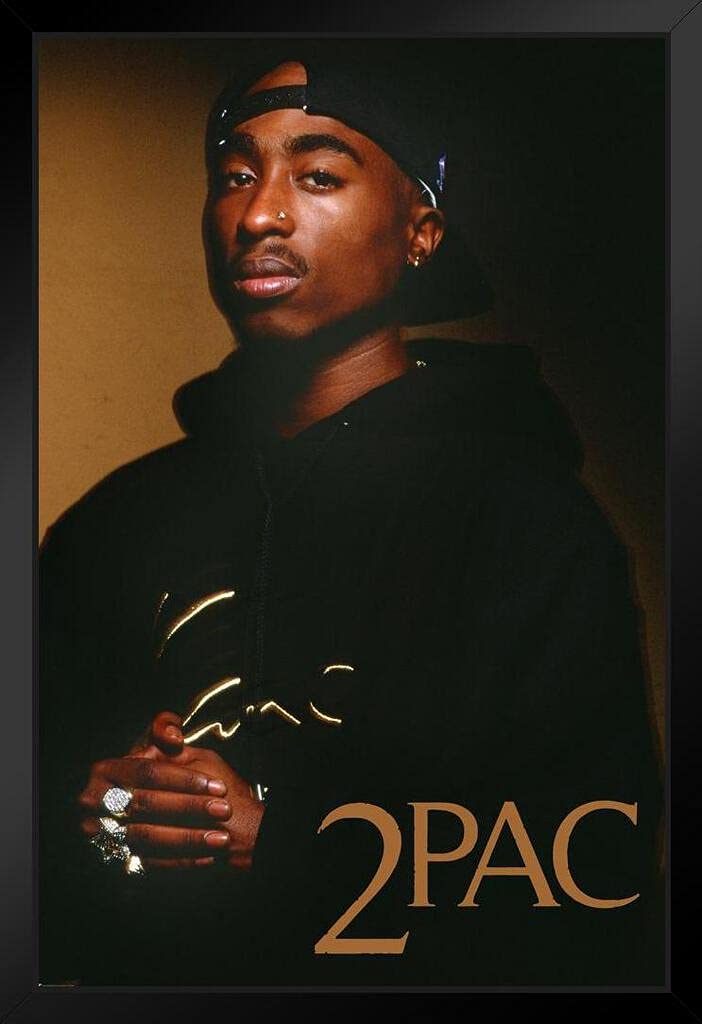 Tupac Poster - 2Pac Wall Art 14x20 Inches, Black Wood Framed Hip Hop Rapper Photo for Room Decor, 90s Music Memorabilia & Merch - Perfect for Bedroom, Living Room, or Office Aesthetic