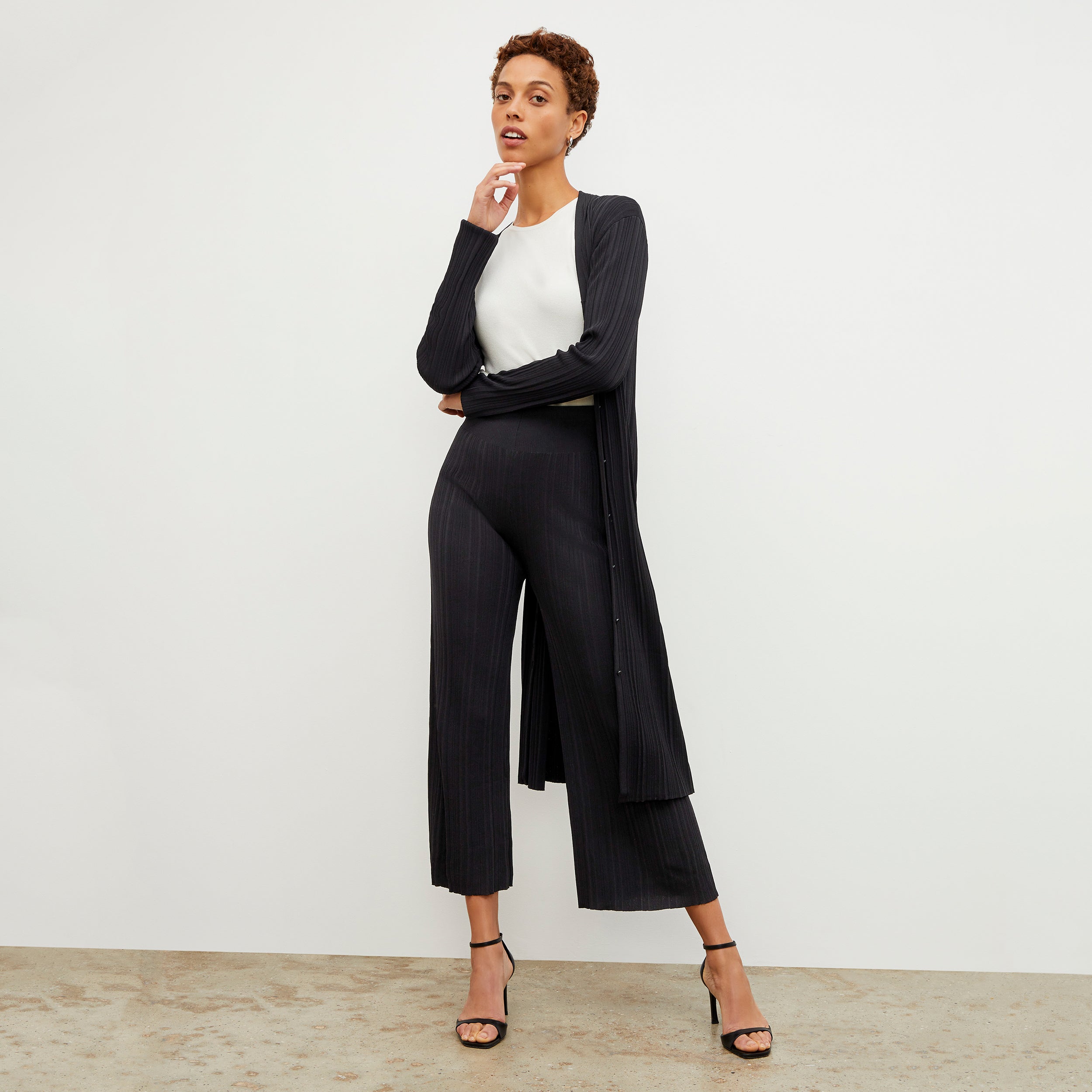 Marijane Pant Textured Knit Women's High Waisted Pants - Black | Comfortable Stretchy Lounge Pants for Yoga, Travel & Casual Wear