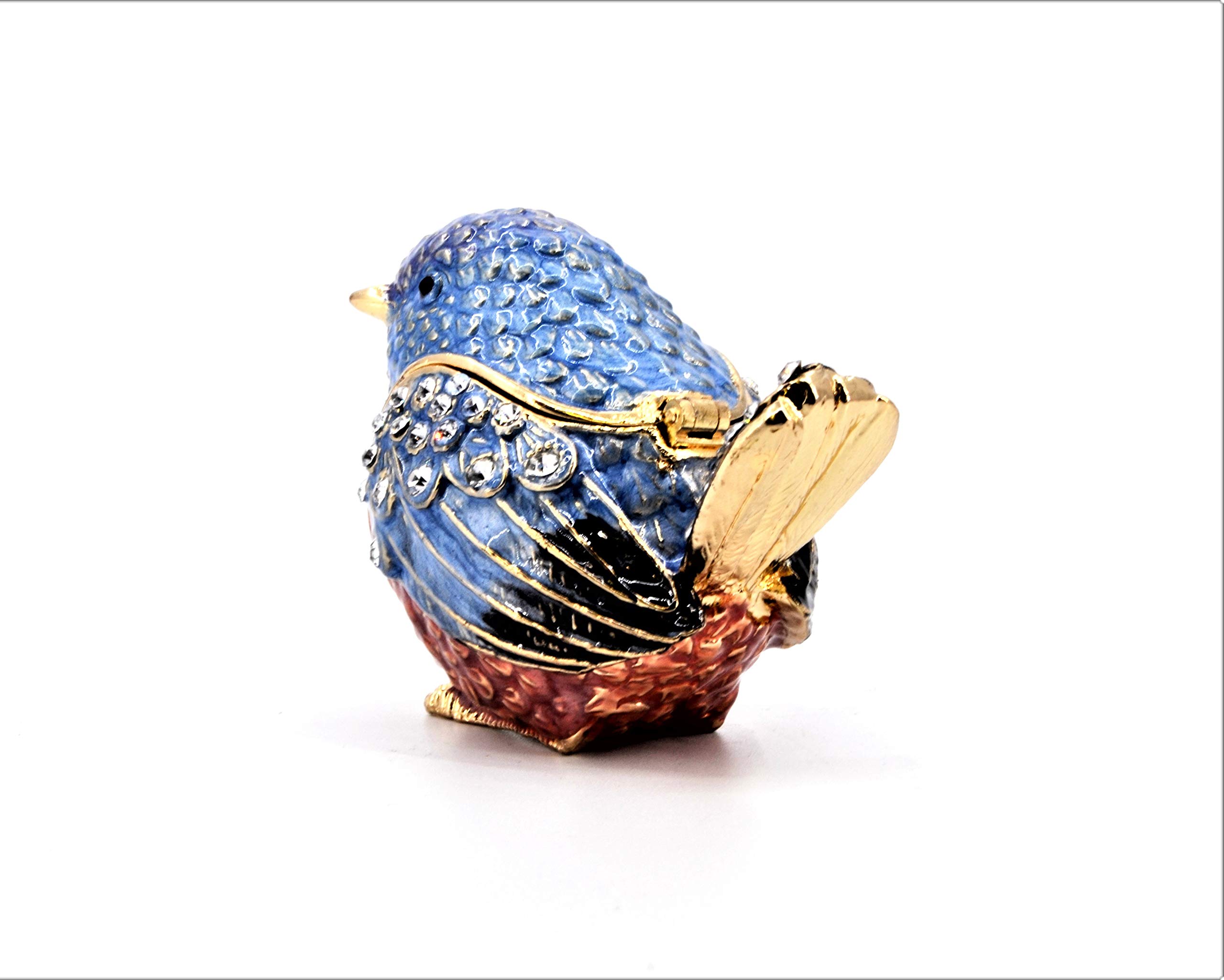 Blue Sparrow Trinket Box with Austrian Crystals - Jewelry Storage Gift