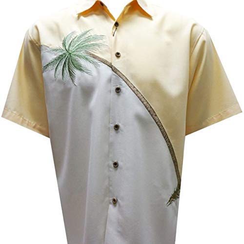 Bamboo Cay Men's Short Sleeve Tropical Shirt - Embroidered Woven Casual Hawaiian Shirt for Beach Vacation, Summer Party & Outdoor Activities