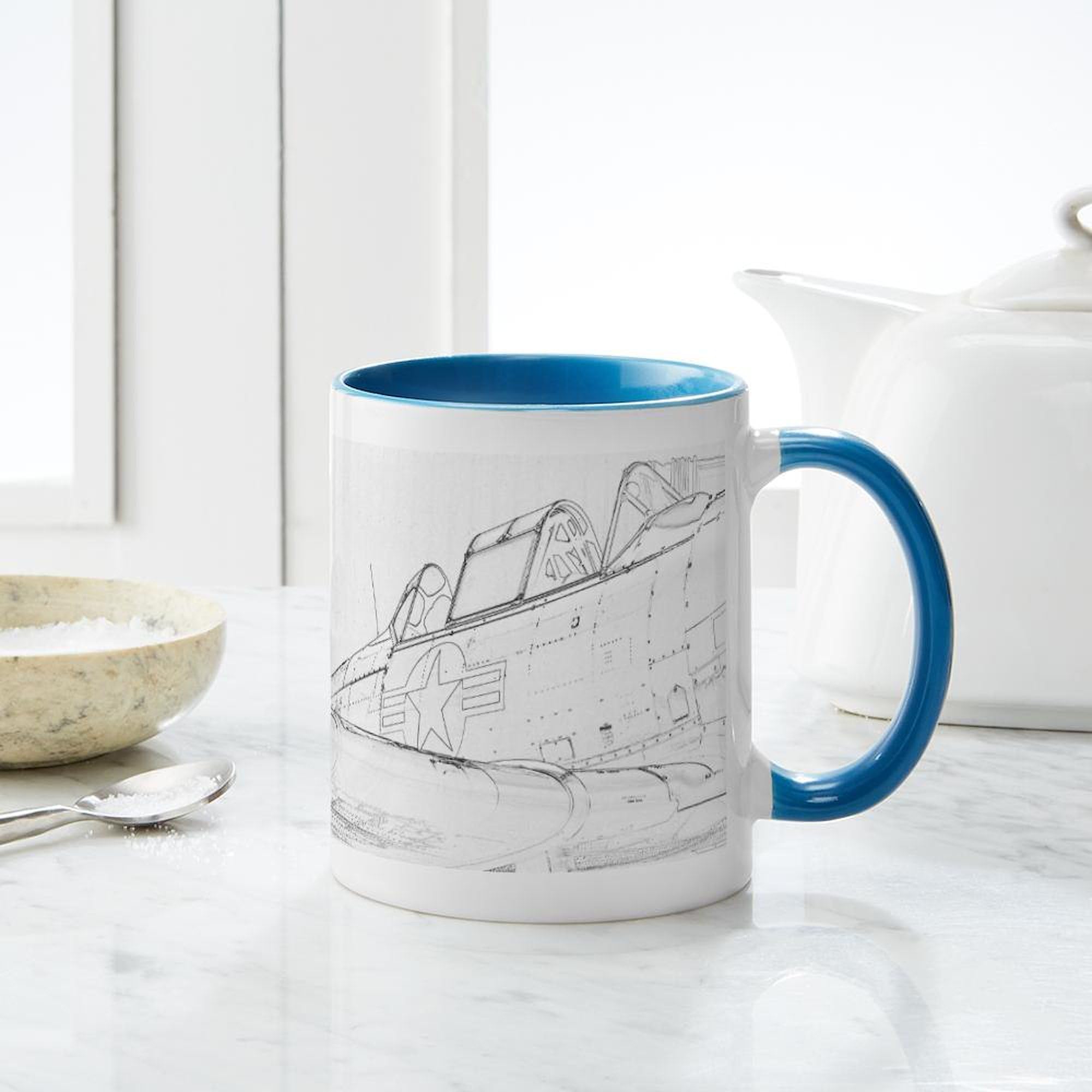 Aviation Sketch Ceramic Coffee Mug 11 oz (325 ml) - Perfect for Pilots, Flight Enthusiasts & Office Use - Unique Gift for Aviation Lovers