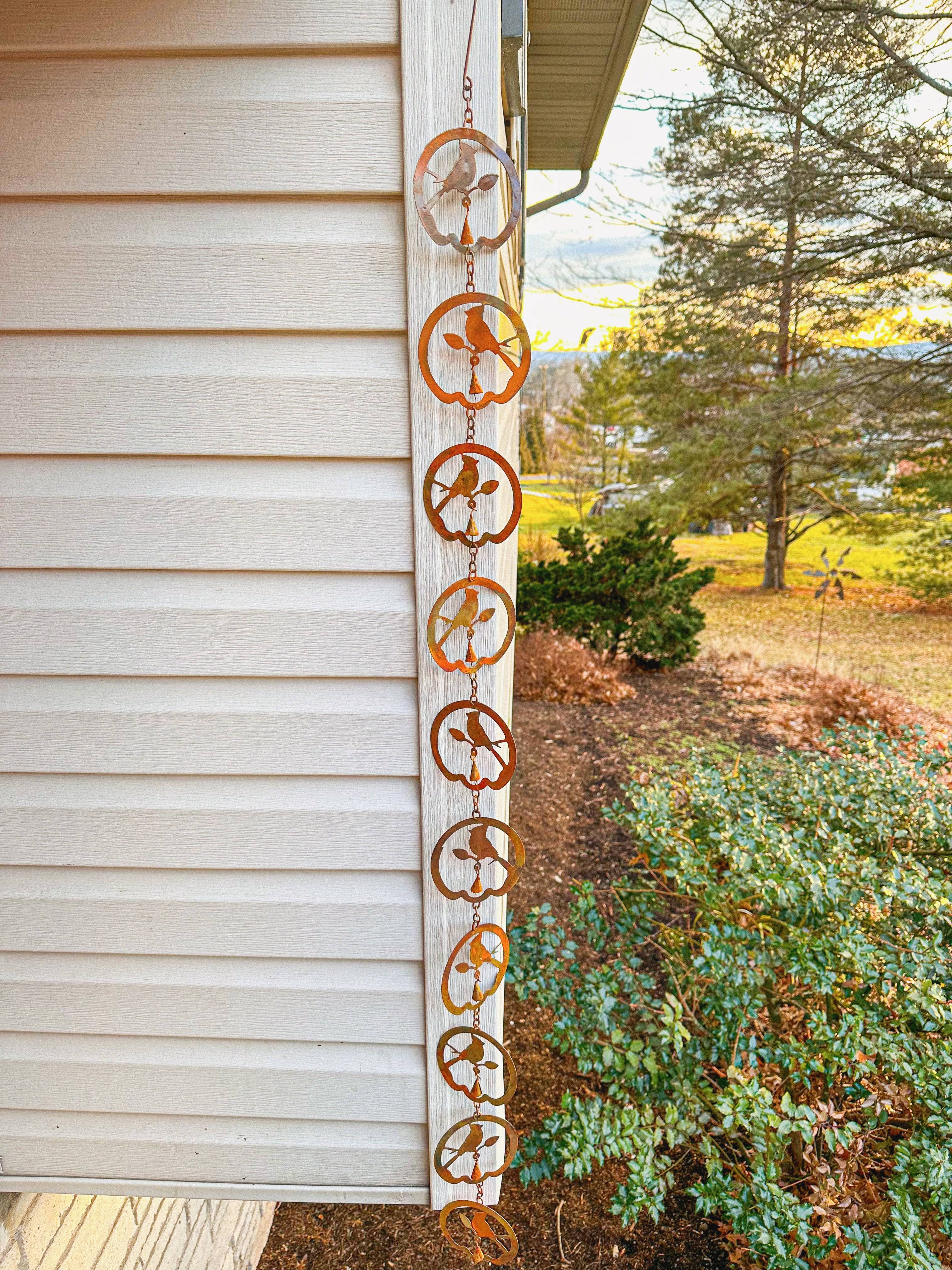 Decorative Bird with Bell Rain Chain - Handmade Garden Decor for Downspout Drainage & Outdoor Water Feature | Perfect for Patio, Yard, and Japanese-Style Landscaping