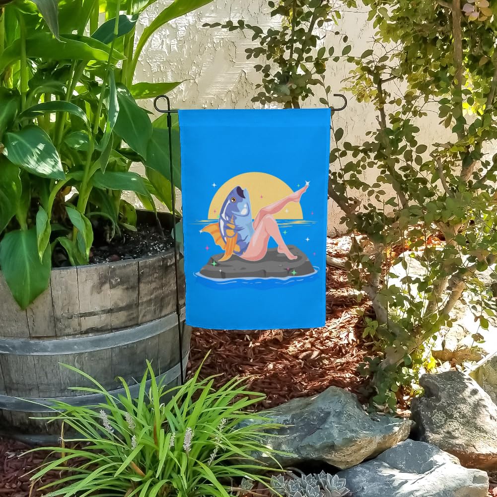 Reverse Mermaid With Tuna Head Outdoor Garden Flag - Unique Funny Yard Decoration for Halloween, Birthday Parties & Coastal Themed Events