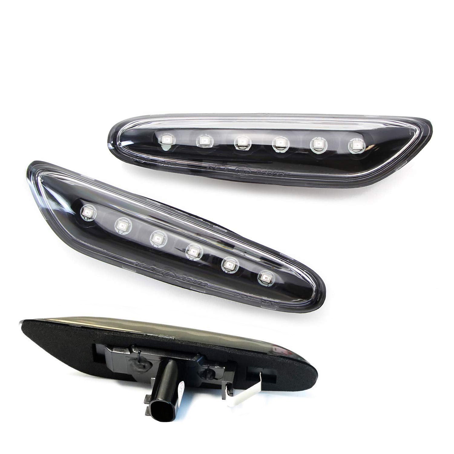Black & Clear Front Side Marker Lamps with Amber LED Lights for BMW 1/3/5/X Series - Upgrade Your BMW's Style & Visibility for Night Driving & Car Shows