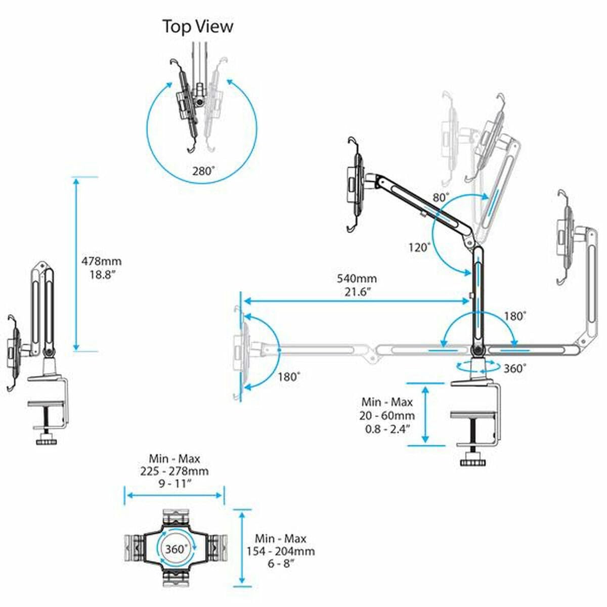 StarTech.com Adjustable Desk Mount Tablet Arm - Heavy Duty Steel Articulating Stand for 9