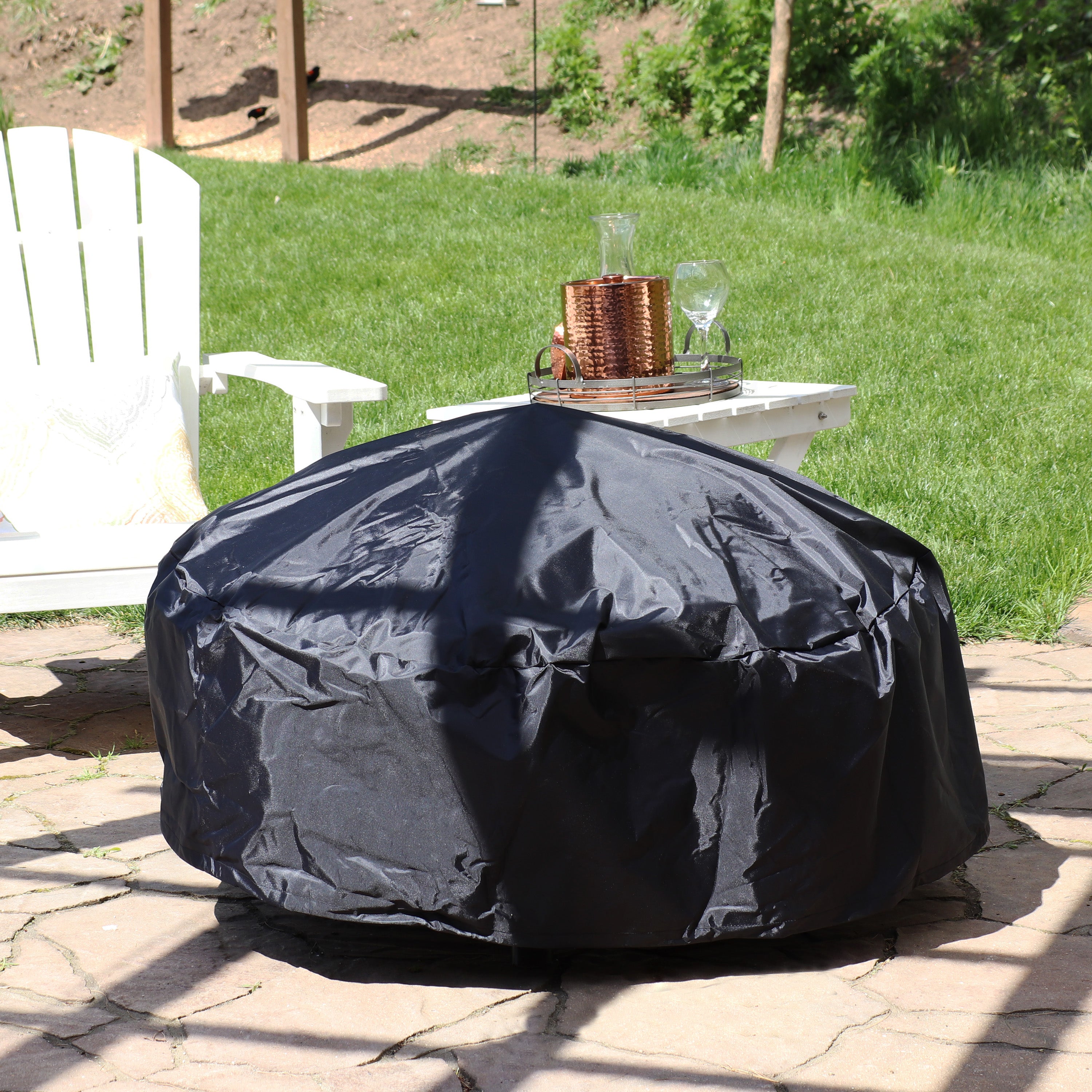 Heavy Duty Round Fire Pit Cover - Weatherproof & UV Resistant Outdoor Fire Pit Cover for Patio, Backyard, and Camping - Black