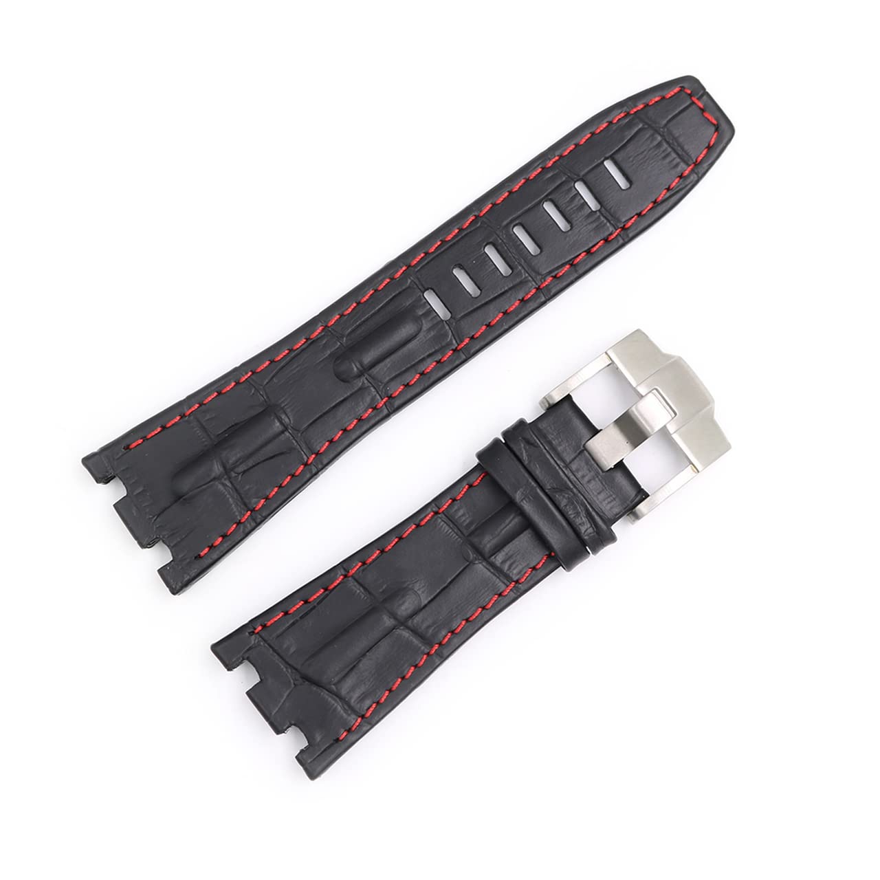 28mm Black Genuine Leather Watch Band Replacement Strap for AP Audemars Piguet Royal Oak - Premium Stainless Steel Buckle Included - Perfect for Business, Casual & Formal Occasions