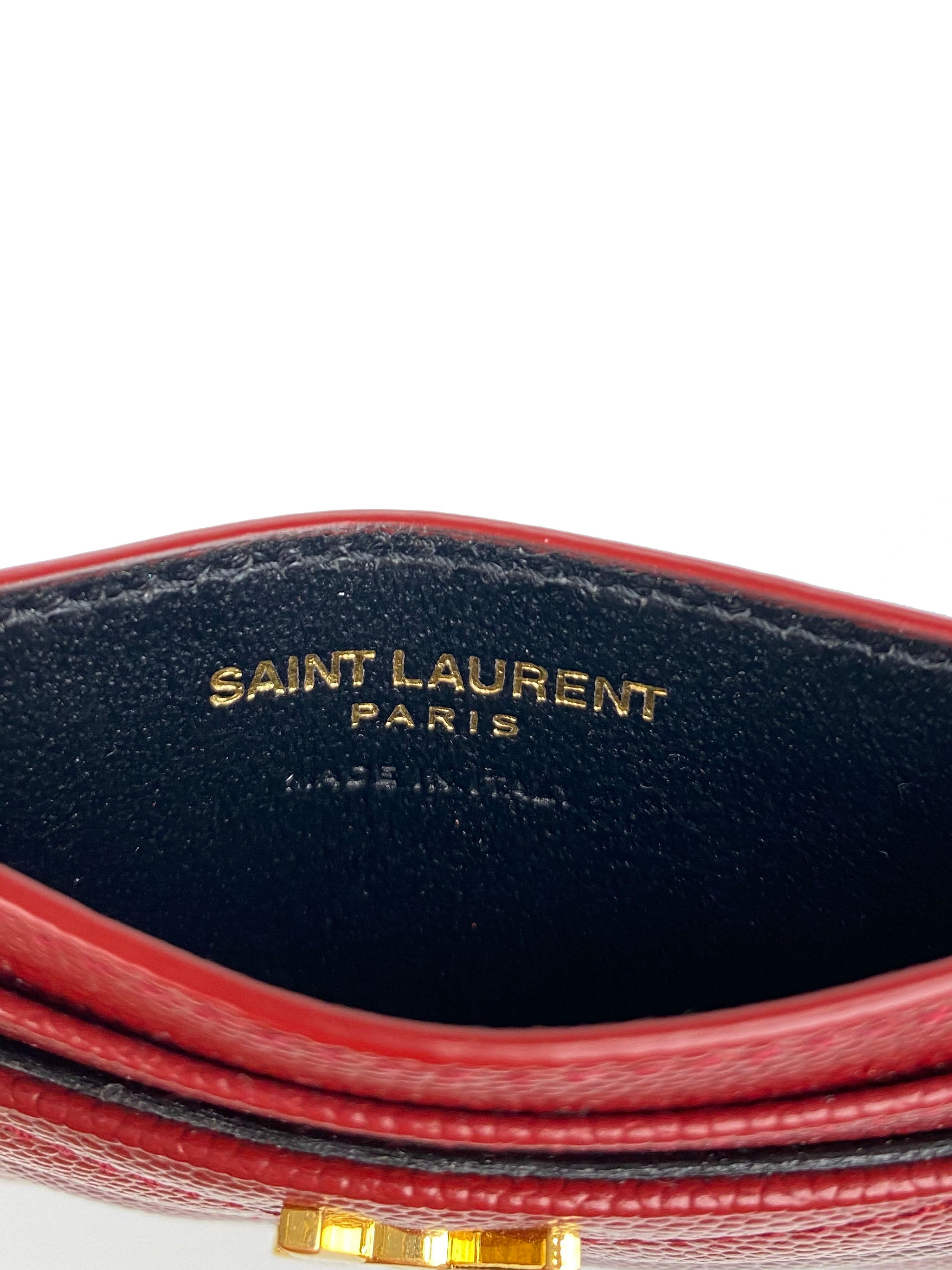 Saint Laurent Red Leather Card Holder - Slim RFID Blocking Wallet for Credit Cards & IDs | Perfect for Travel, Business & Everyday Use