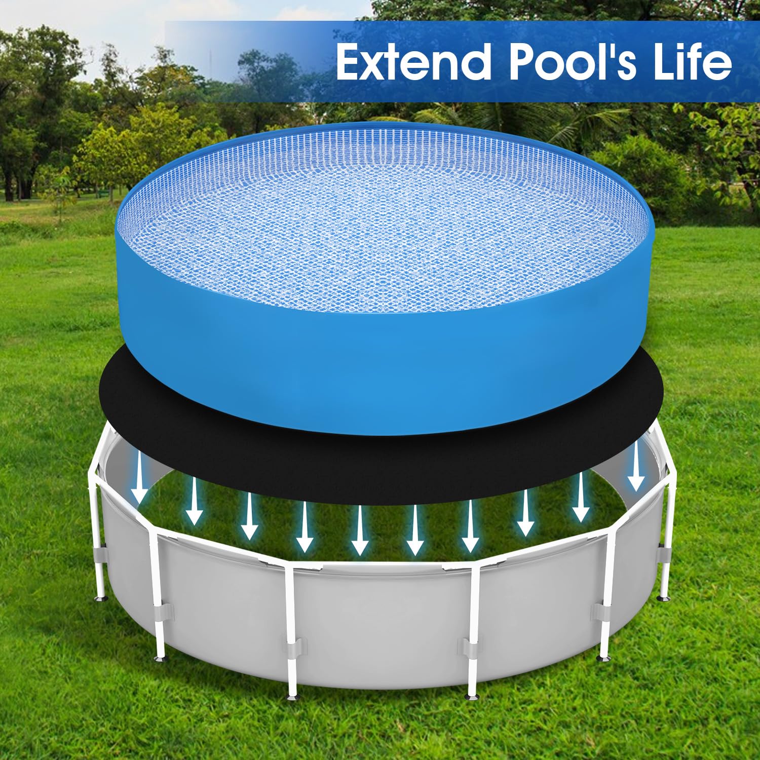 24-Foot Round Pool Pads for Above Ground Pools - Heavy Duty Geotextile Fabric Under Liner Mat, Puncture & Tear Resistant Ground Cover - Extends Pool Liner Life (Black, Fits 12-24FT Pools) - Perfect for Backyard, Inflatable & Metal Frame Pools
