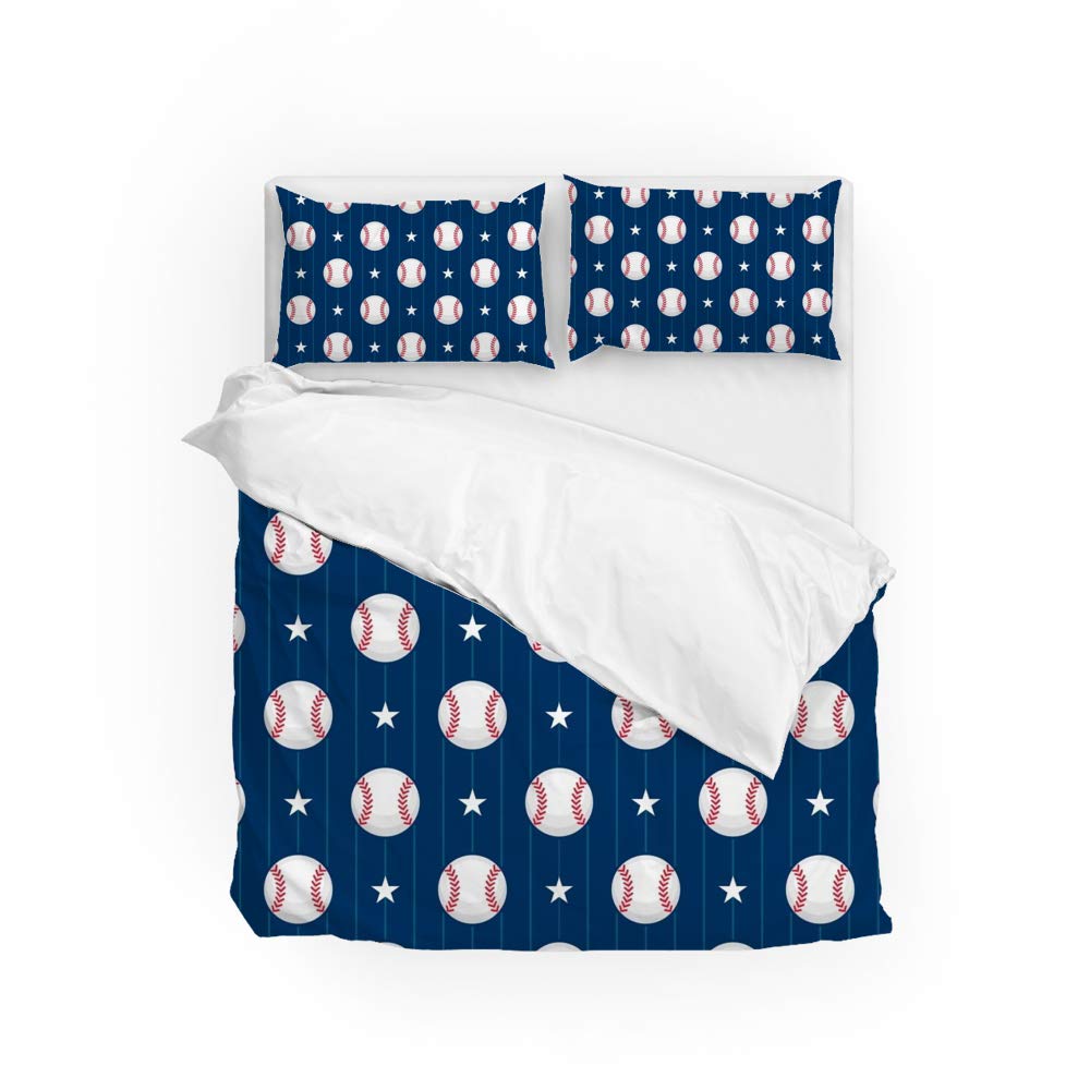 My Little Nest Soft Full Size Duvet Cover Set - Baseball & Stars Design, Microfiber Bedding with Zipper Closure (1 Comforter Cover + 2 Pillow Shams) for Cozy Bedroom Decor & Kids Room Theme
