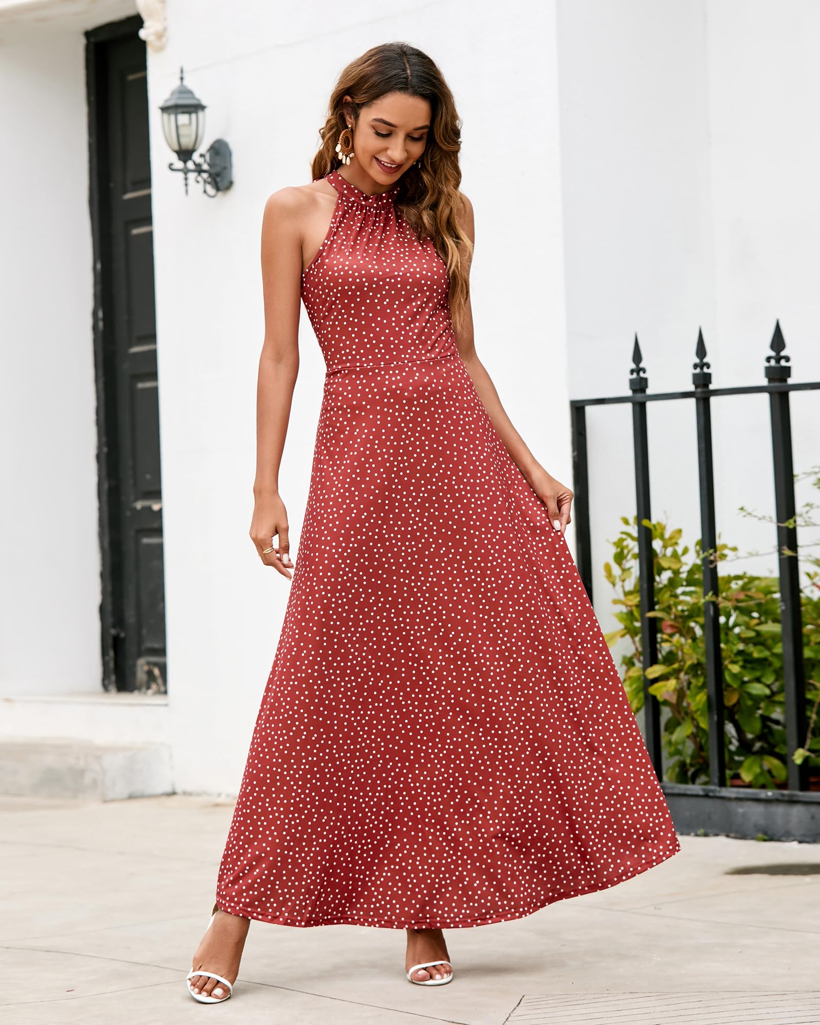 STYLEWORD Women's Floral Maxi Dress 2025 - Elegant Halter Neck Summer Formal Gown for Wedding Guest, Party & Special Occasions