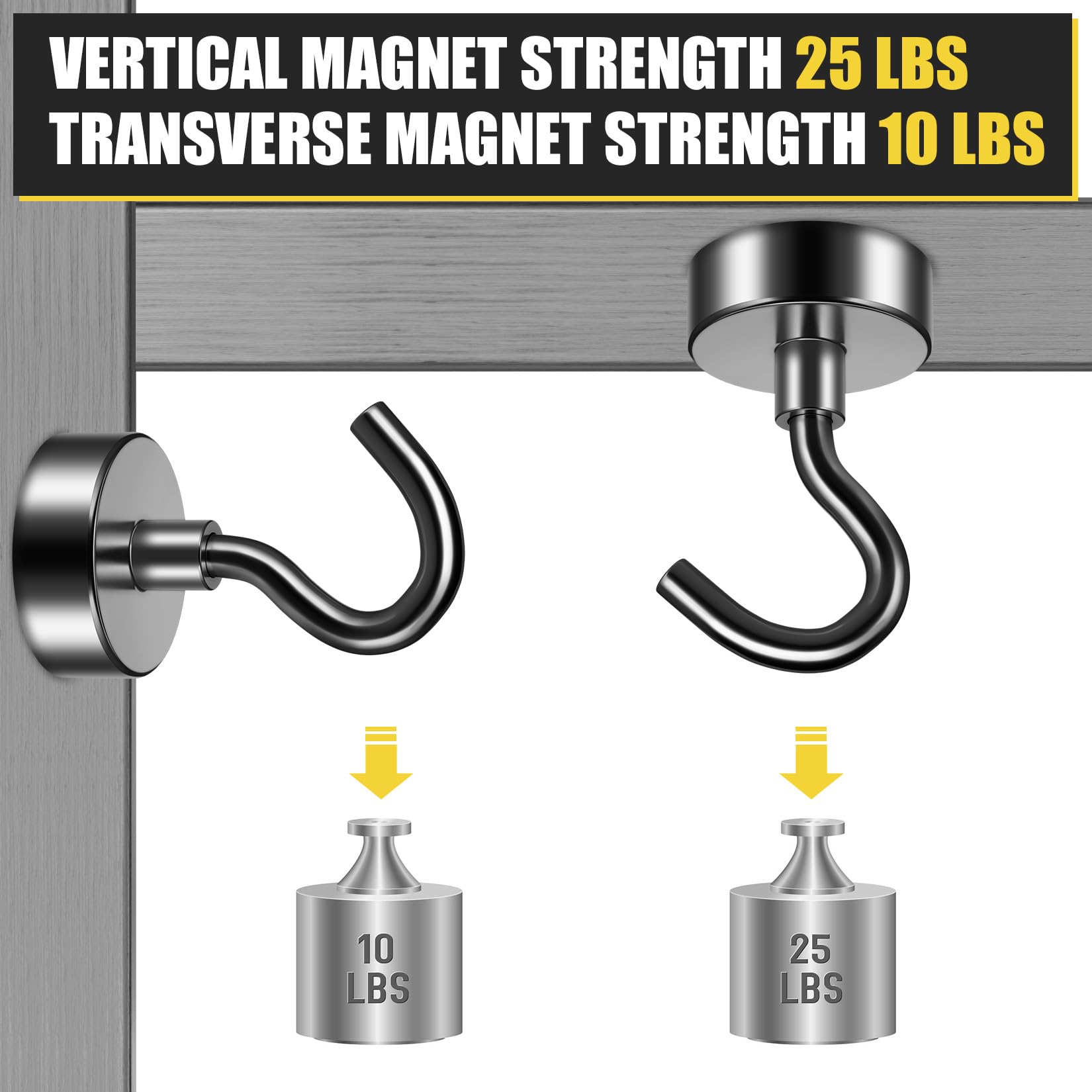 20 Pack Heavy Duty Black Magnetic Hooks - 25Lbs for Kitchen, Garage, Office