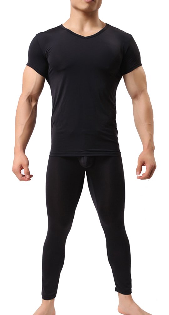Mendove Men's Ultra Thin Thermal Underwear Set - Lightweight Short Sleeve Base Layer for Cold Weather, Hiking & Outdoor Activities