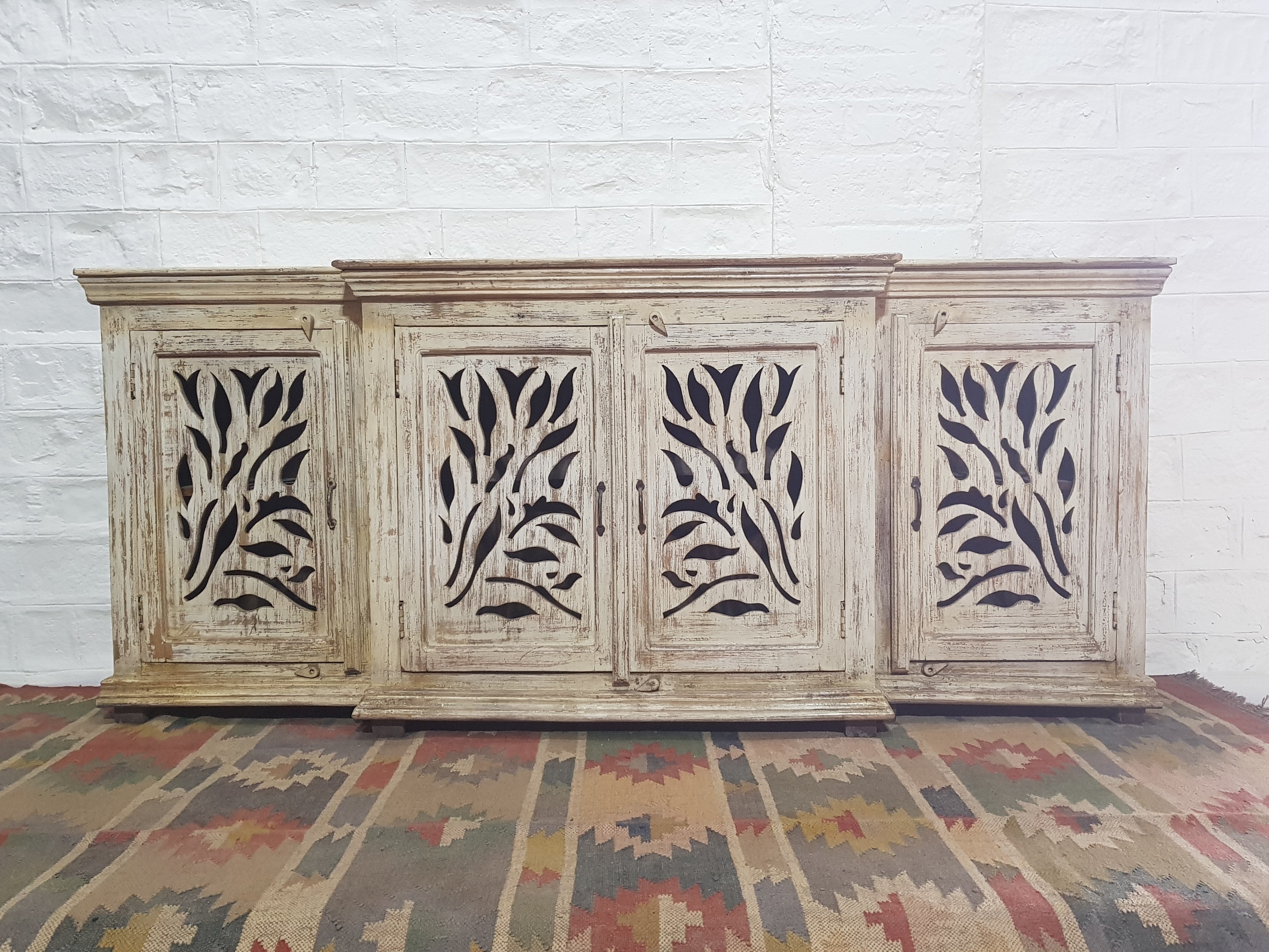 Hand Carved French Arched Indian Solid Wood Buffet Sideboard - Elegant Dining Room Storage for Entertaining & Home Decor