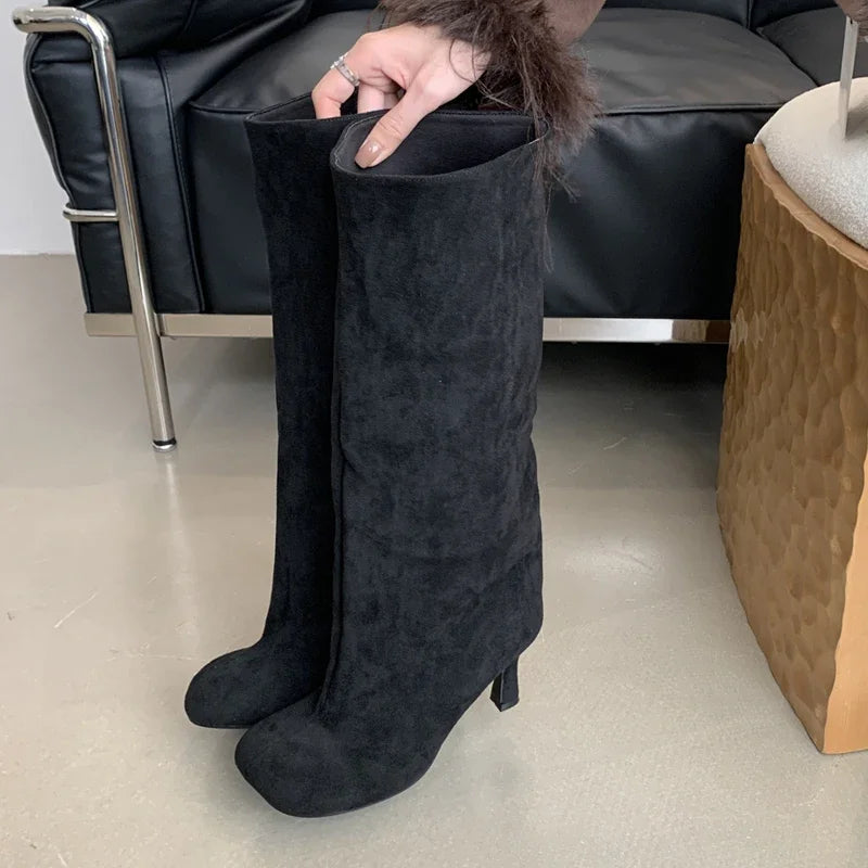 Eilyken Women's Knee High Winter Boots - Round Toe Punk Style Thin High Heel Long Boots for Street Fashion | Perfect for Cold Weather, Night Out & Punk Outfits
