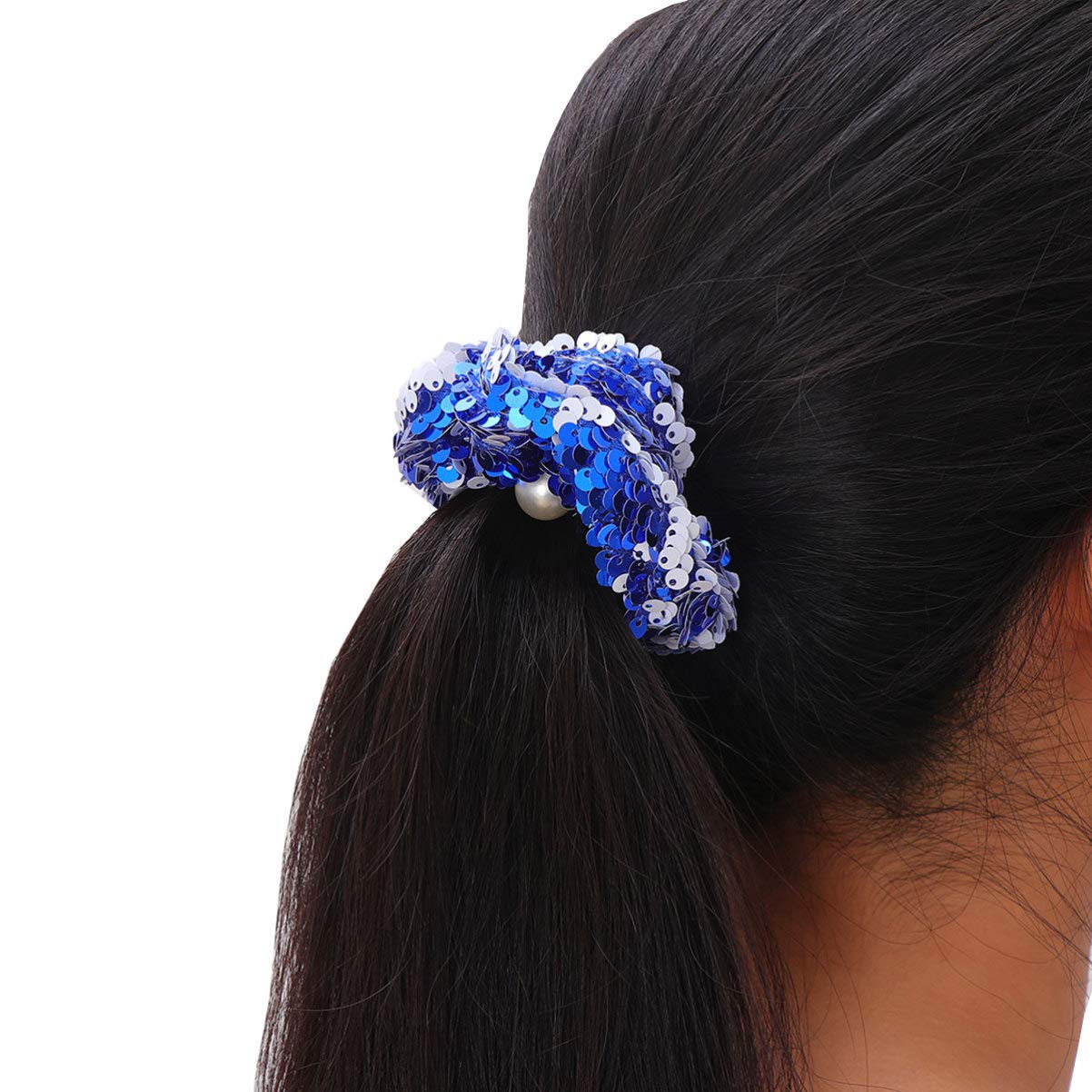 Sparkly Glitter Sequin Hair Scrunchies - Elastic Ponytail Holders & Hair Ties for Women & Girls (Blue) | Perfect for Parties, Weddings, and Everyday Hair Accessories