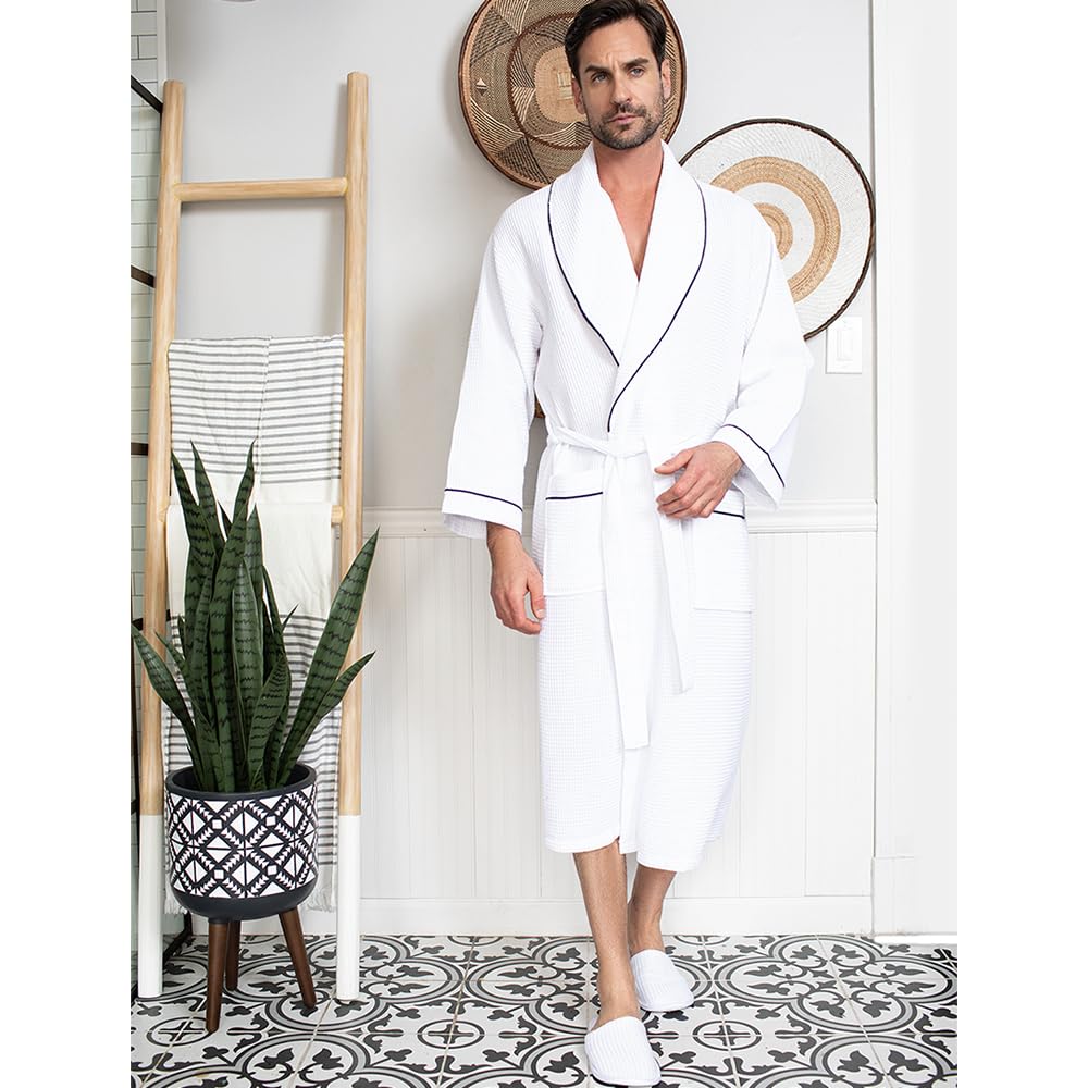 Premium Men's Cotton Waffle Bathrobe - Ultra Soft SPA Robe for Relaxation & Lounge Wear - Perfect for Home, Spa, and Hotel Use