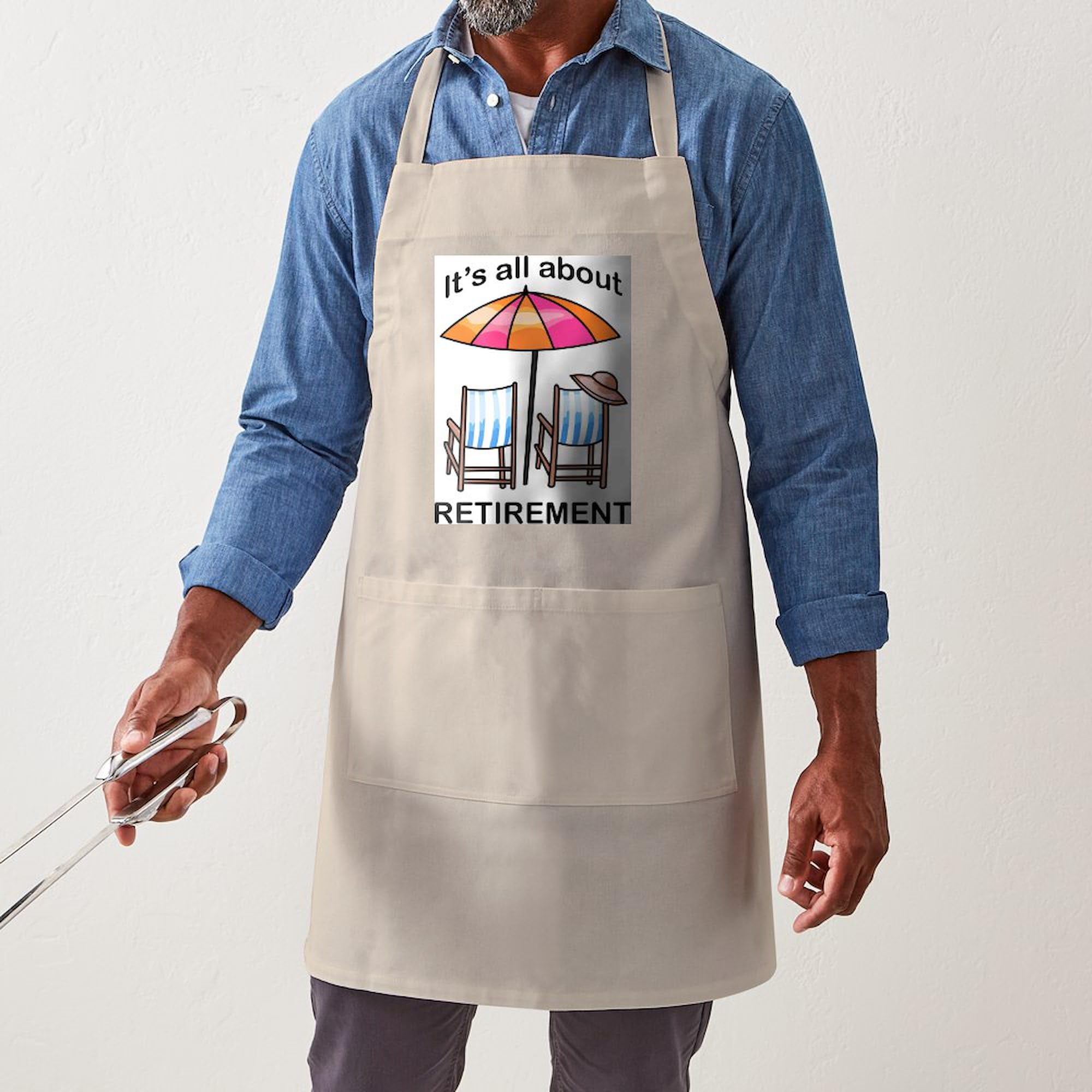 Retirement Kitchen Apron with Pockets - BBQ Grilling & Baking Apron for Men & Women - Funny Gift for Retirees - Perfect for Cooking, Baking, Outdoor Grilling & Housewarming Parties