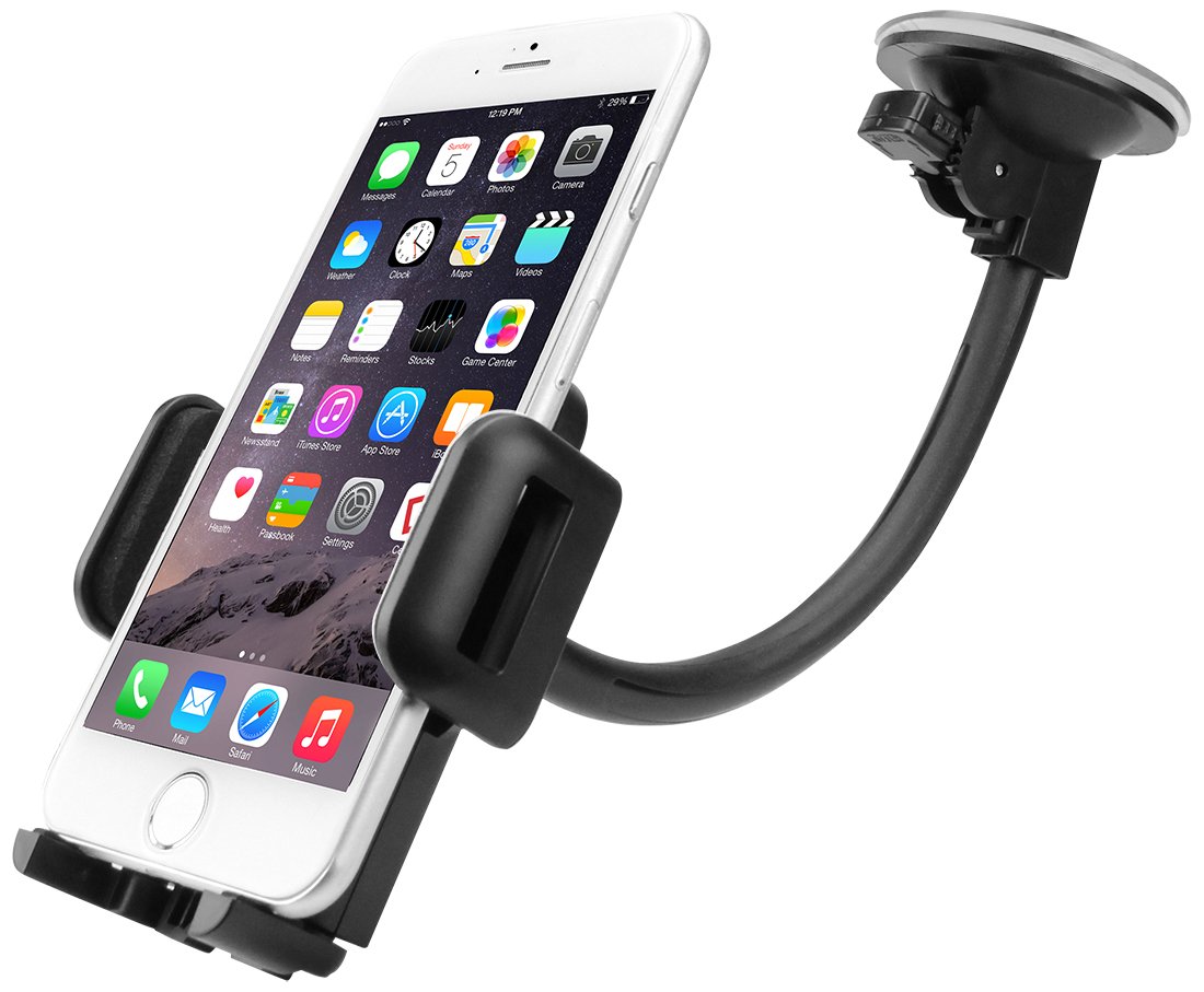 Upgraded Car Phone Holder Mount - Windshield & Dashboard Compatible, Long Arm Adjustable Cell Phone Stand with Strong Suction Cup - Perfect for GPS Navigation, Hands-Free Driving & Road Trips