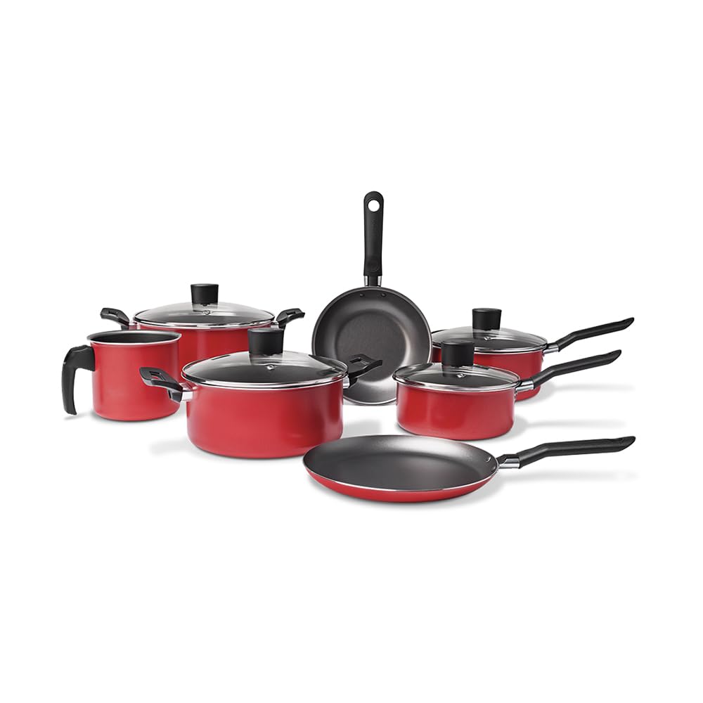 Brinox 7-Piece Nonstick Cookware Set with Glass Lids - Red Garlic Design, Perfect for Sautéing, Frying & Everyday Cooking