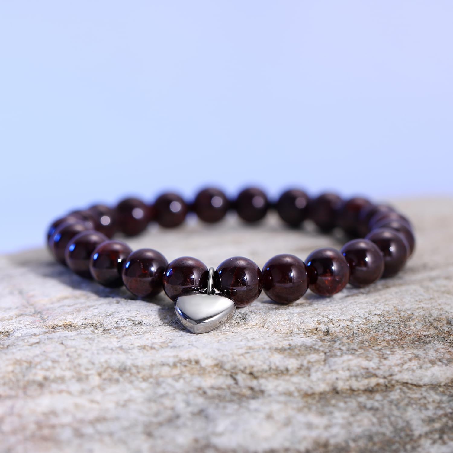 Qitian Birthstone Bracelet - Natural Stone Healing Chakra Bracelet for Relaxation & Encouragement, Heart Charm Beaded Bracelet for Women, Best Friend Birthday Gifts, Thank You Gifts for Meditation & Yoga