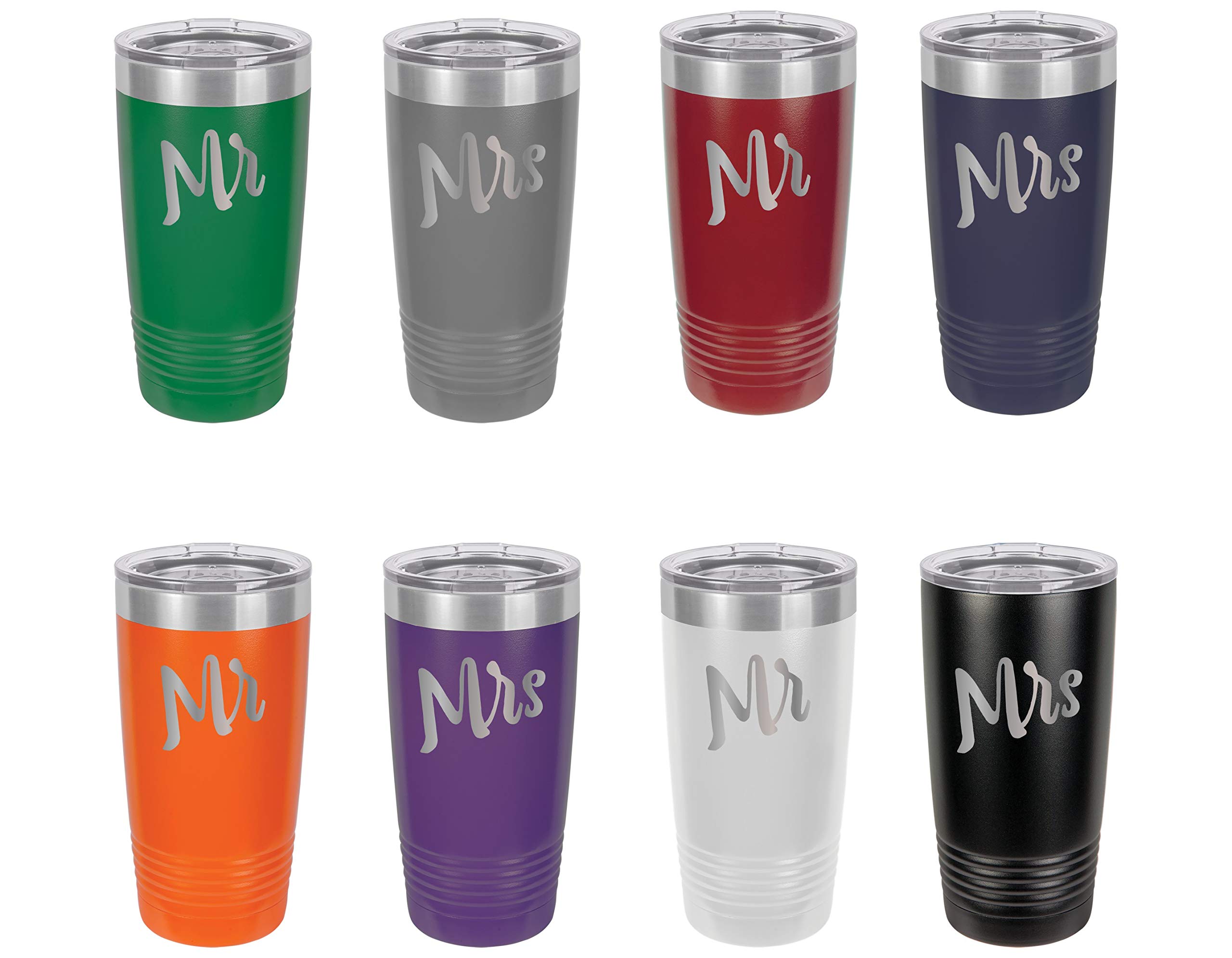Personalized Mr & Mrs 20oz Insulated Stainless Steel Tumbler Set - Powder Coated Couple Coffee Mugs for Anniversary, Wedding Gift & Romantic Date Nights