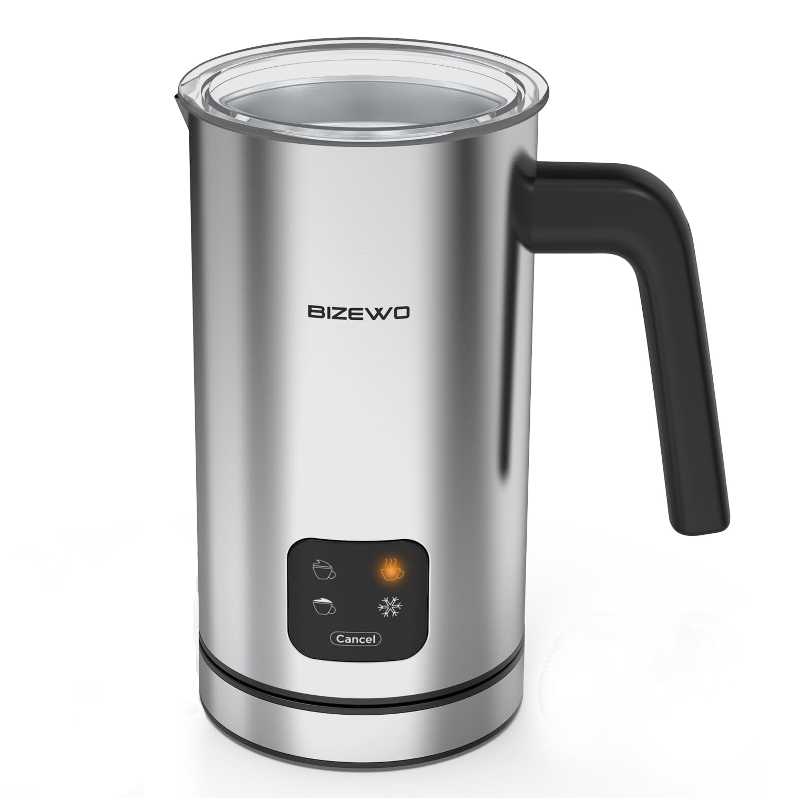 BIZEWO 4-in-1 Electric Milk Frother with Touch Screen - Warm & Cold Milk Steamer for Coffee, Latte, Cappuccino - Stainless Steel Automatic Milk Warmer - Perfect for Home, Office & Coffee Shops (Hot Chocolate, Macchiato)