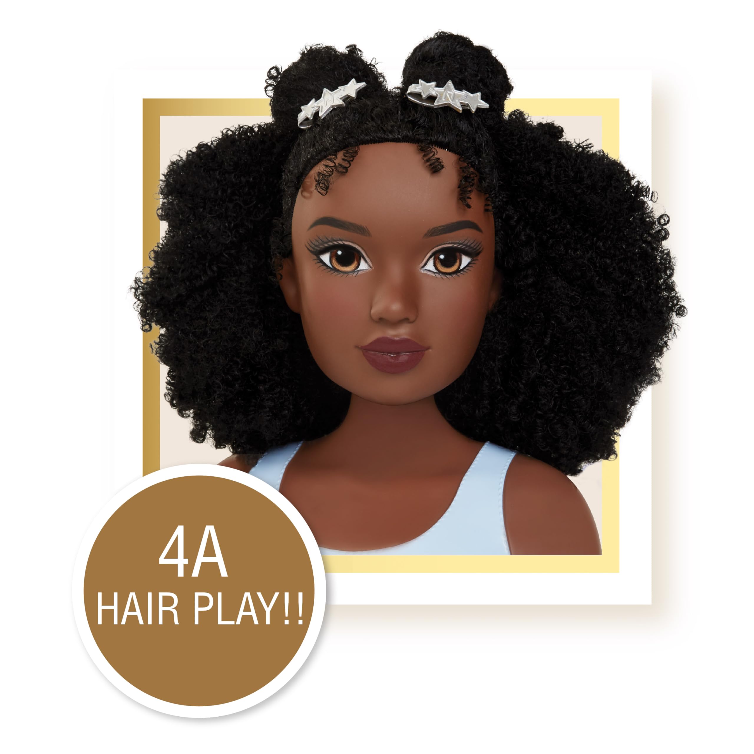 Liya Platinum Crown and Coils Fashion Styling Head with 4A Textured Hair - 19 Natural Hair Accessories for Braiding, Twisting & Styling Practice | Perfect for Salon Training, Cosmetology Students & DIY Hairstyling at Home