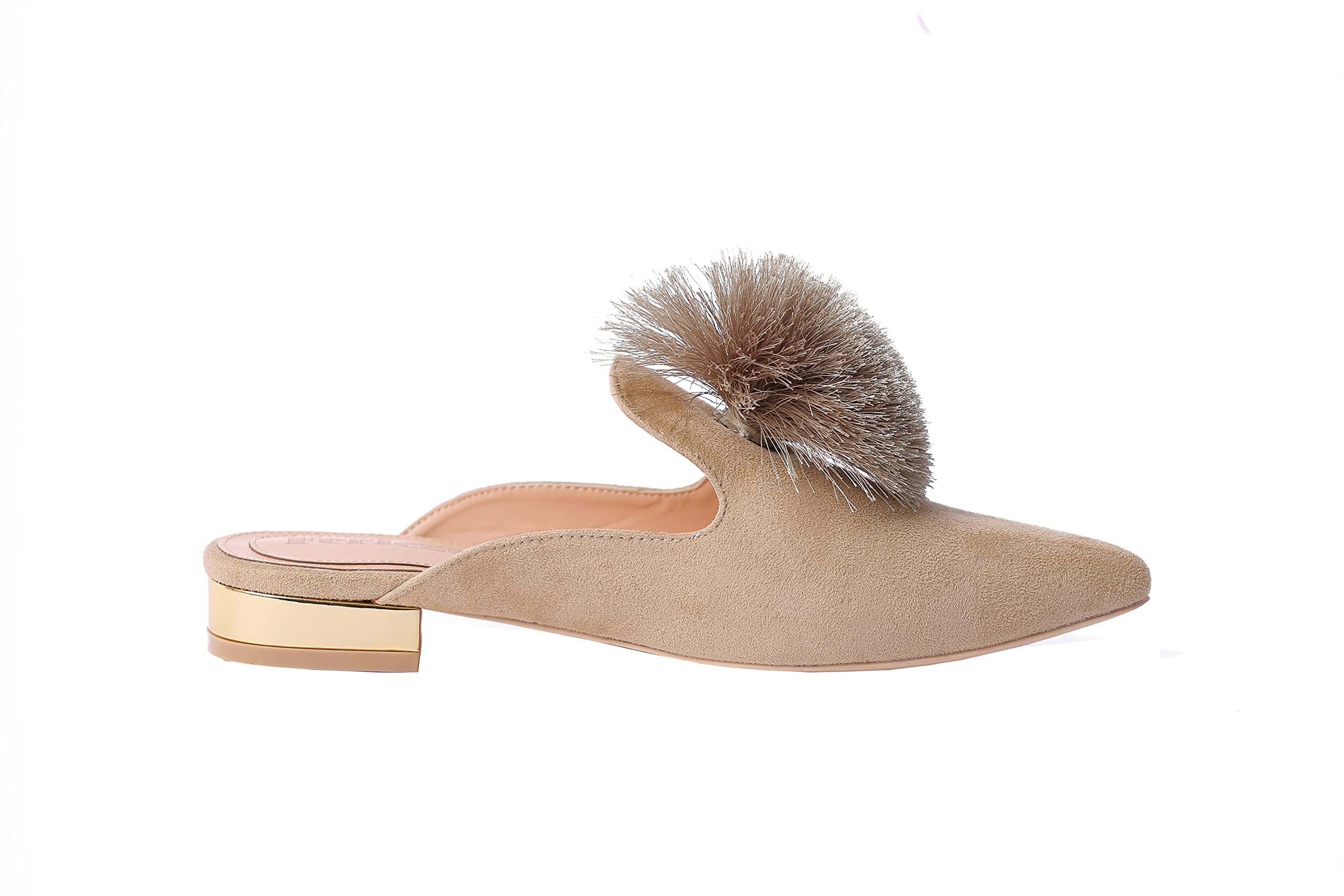 Fericzot Women's Slip On Mule Loafers - Backless Flats with Puff Pompom & Pointed Toe - Comfortable Casual Shoes & House Slippers for Women - Perfect for Home, Office, and Everyday Wear