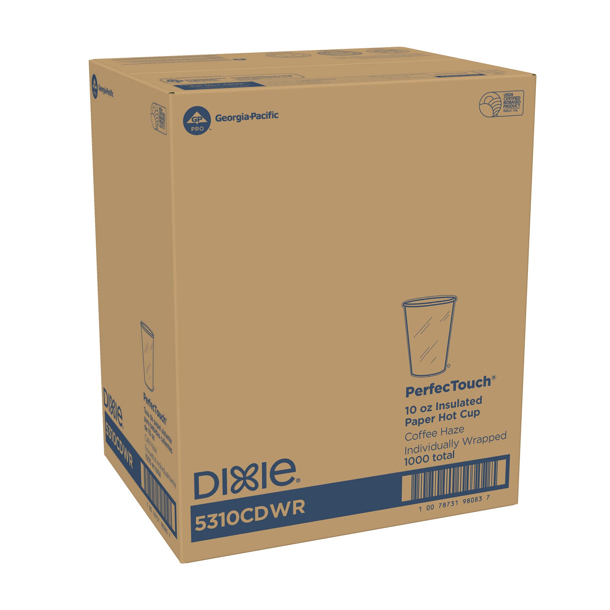 Dixie PerfecTouch 10 oz Disposable Paper Coffee Cups - 1000 Count, Individually Wrapped, Coffee Haze Design | Ideal for Office, Cafes & Home Use - GP PRO 5310CDWR