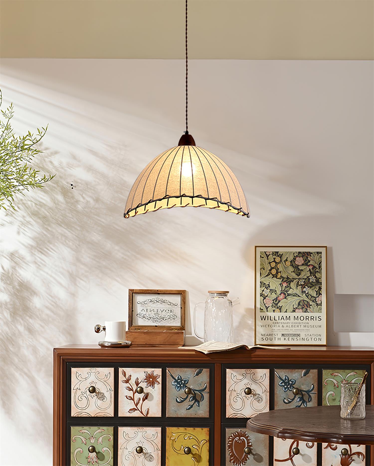 Modern Fabric Pendant Lamp - Handwoven Rattan Hanging Light for Dining Room, Bedroom, Living Room & Kitchen | Boho Chic Ceiling Fixture with Warm Ambient Lighting