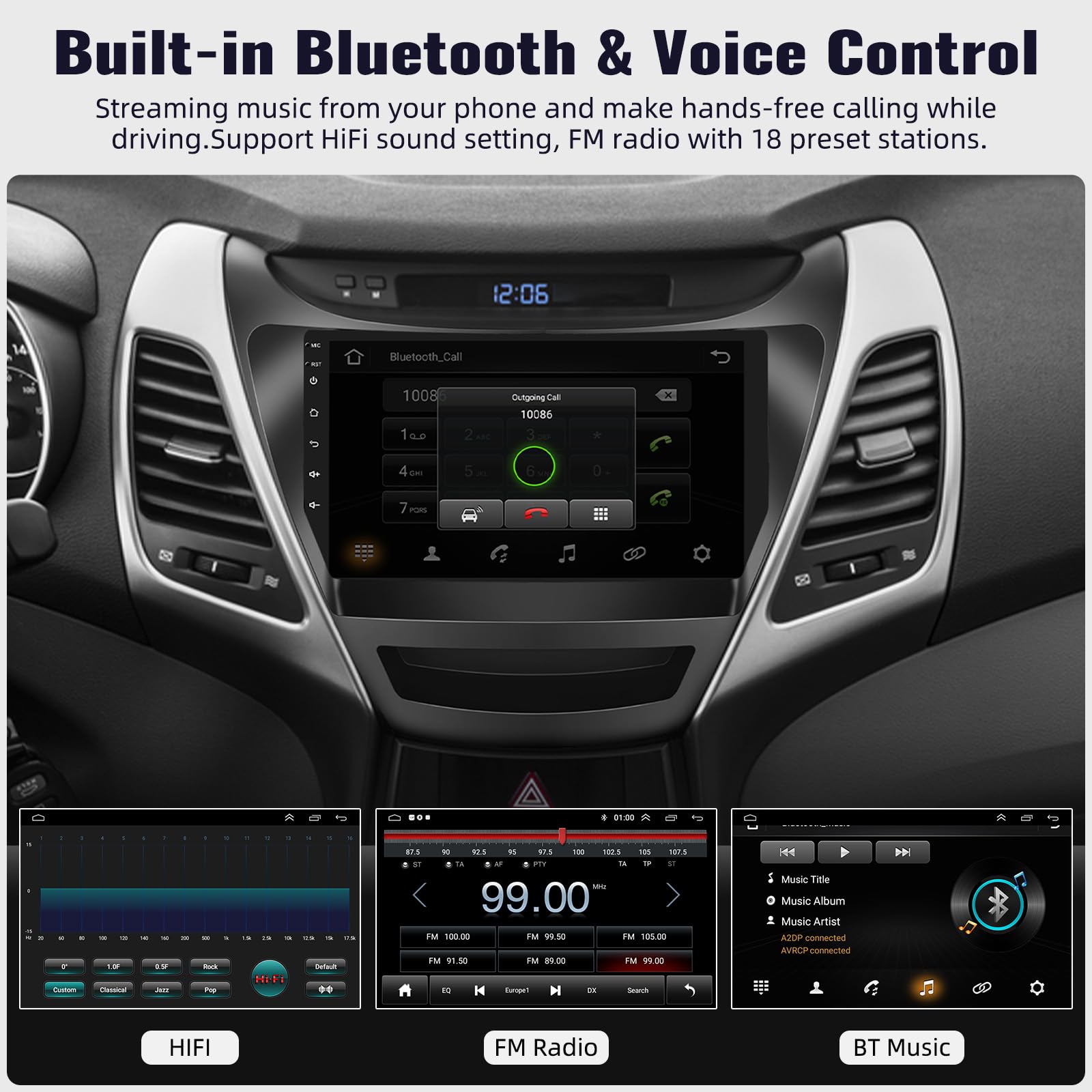 9 Inch Android 11 Car Stereo with 2GB RAM 32GB ROM - Wireless Apple CarPlay & Android Auto - Bluetooth Touchscreen GPS Head Unit for Hyundai Elantra 2014-2016 - Supports WiFi FM USB SWC & AHD Backup Camera - Perfect for Hands-Free Calling, Navigation & Entertainment While Driving