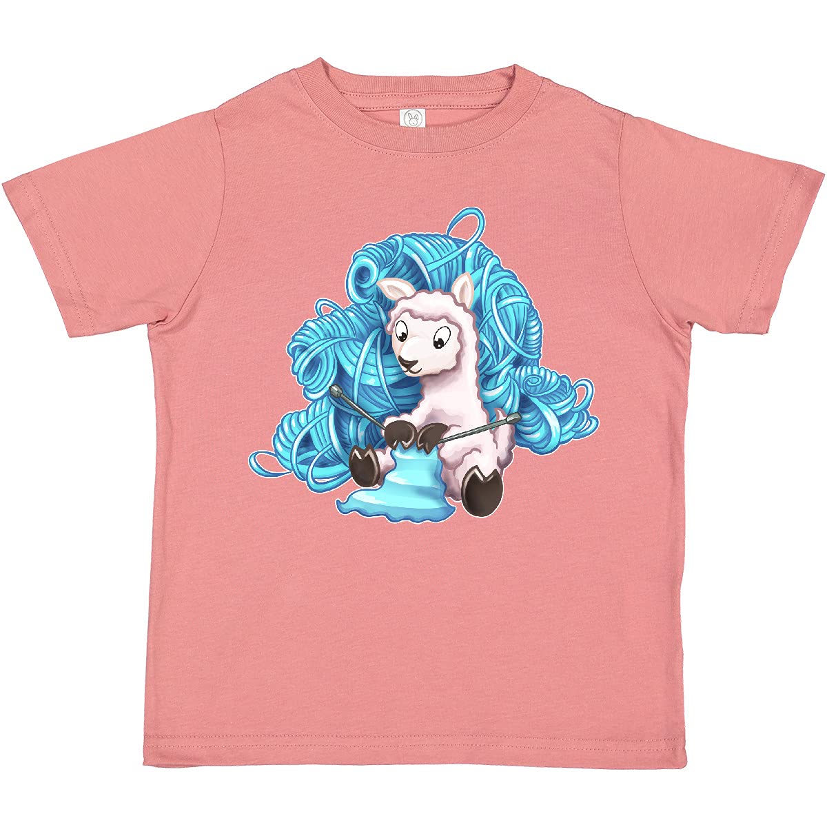 Cute Llama Knitting with Blue Yarn Toddler T-Shirt - Soft Cotton Kids Tee for Boys & Girls | Perfect for Playdates, Preschool & Family Photos