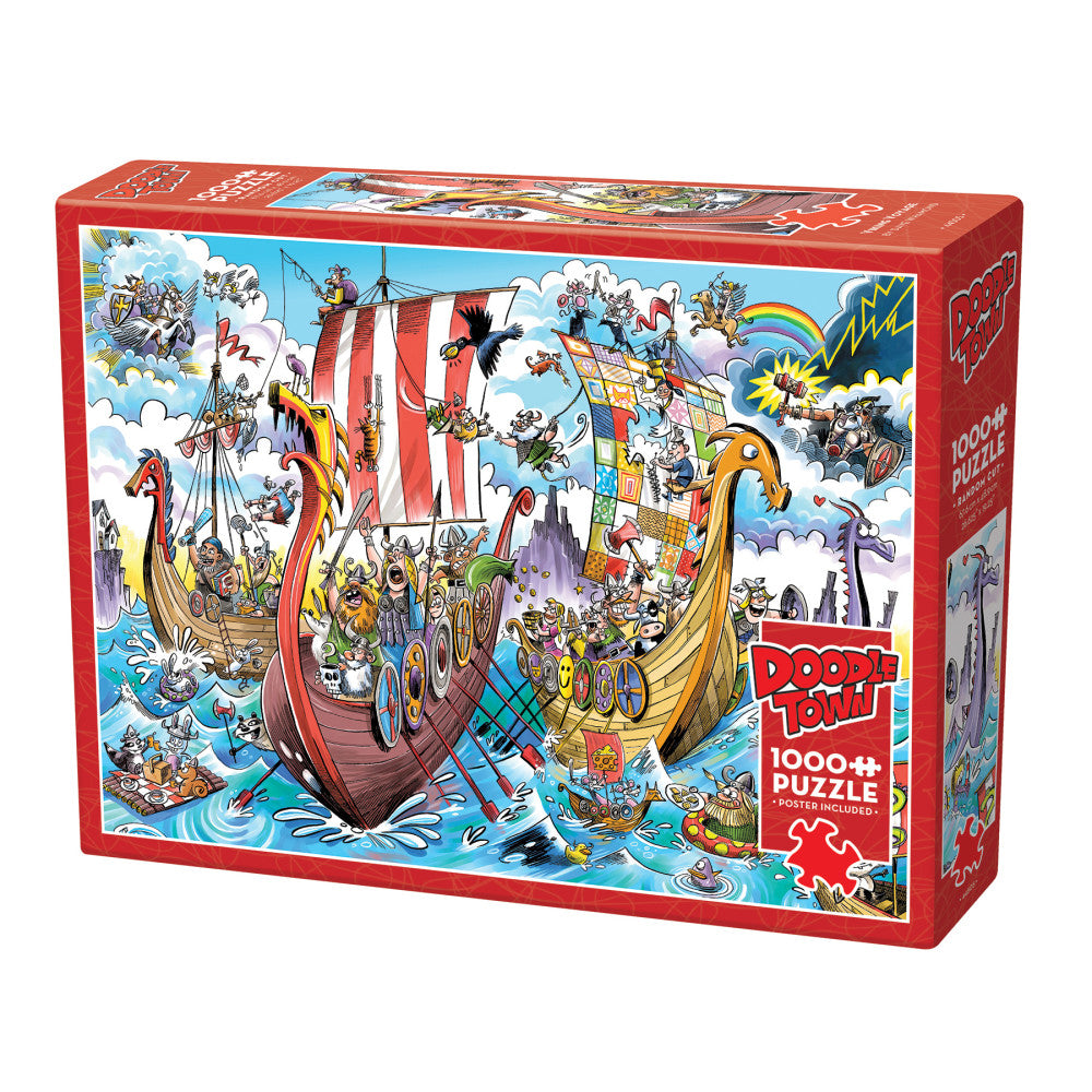 Cobble Hill DoodleTown: Viking Voyage 1000 Piece Jigsaw Puzzle for Adults - Challenging Art Puzzle for Home Decor, Family Game Night & Relaxation