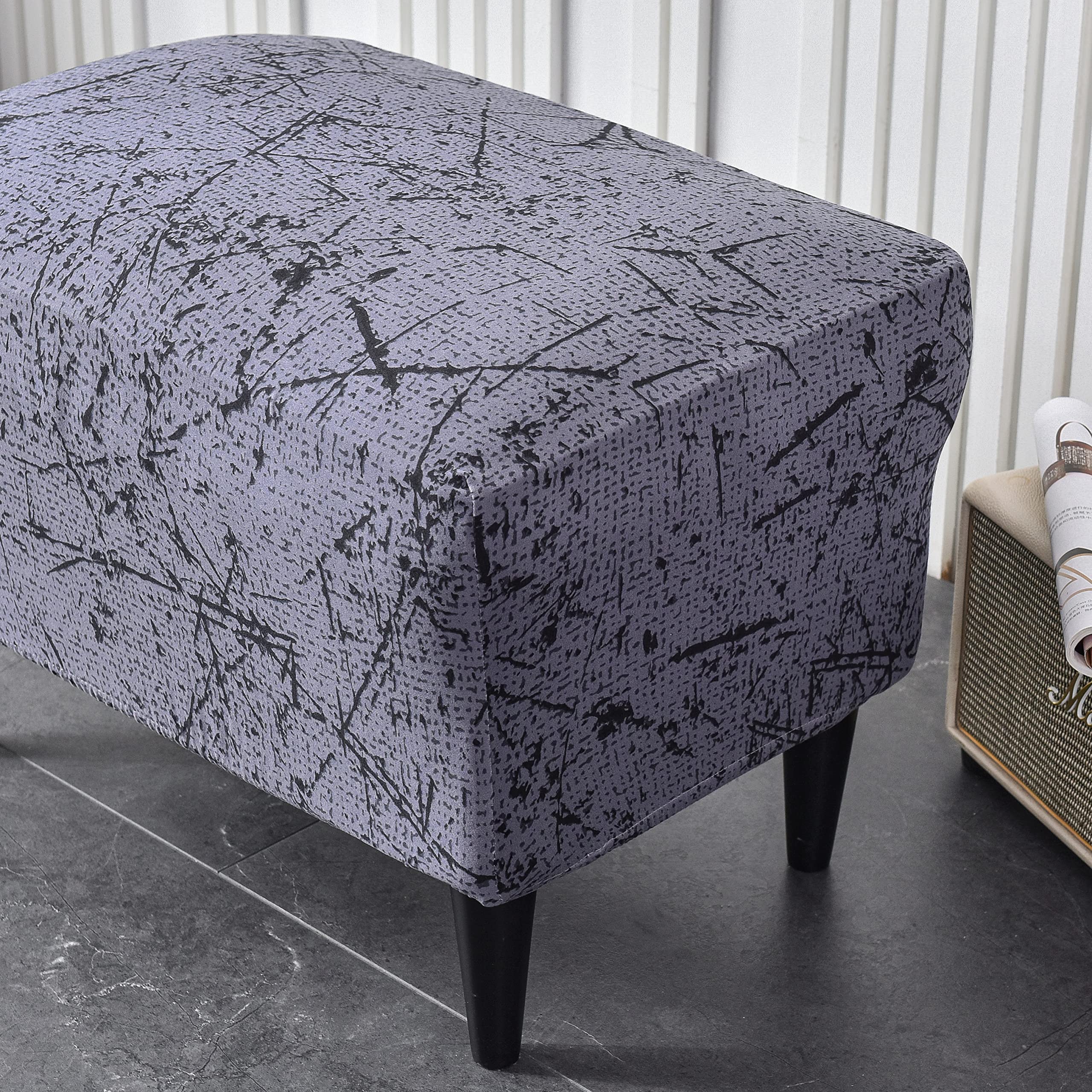 CRFATOP X-Large Ottoman Chair Cover - Stretchable Printed Rectangle Storage Stool Slipcover with Elastic Bottom (22